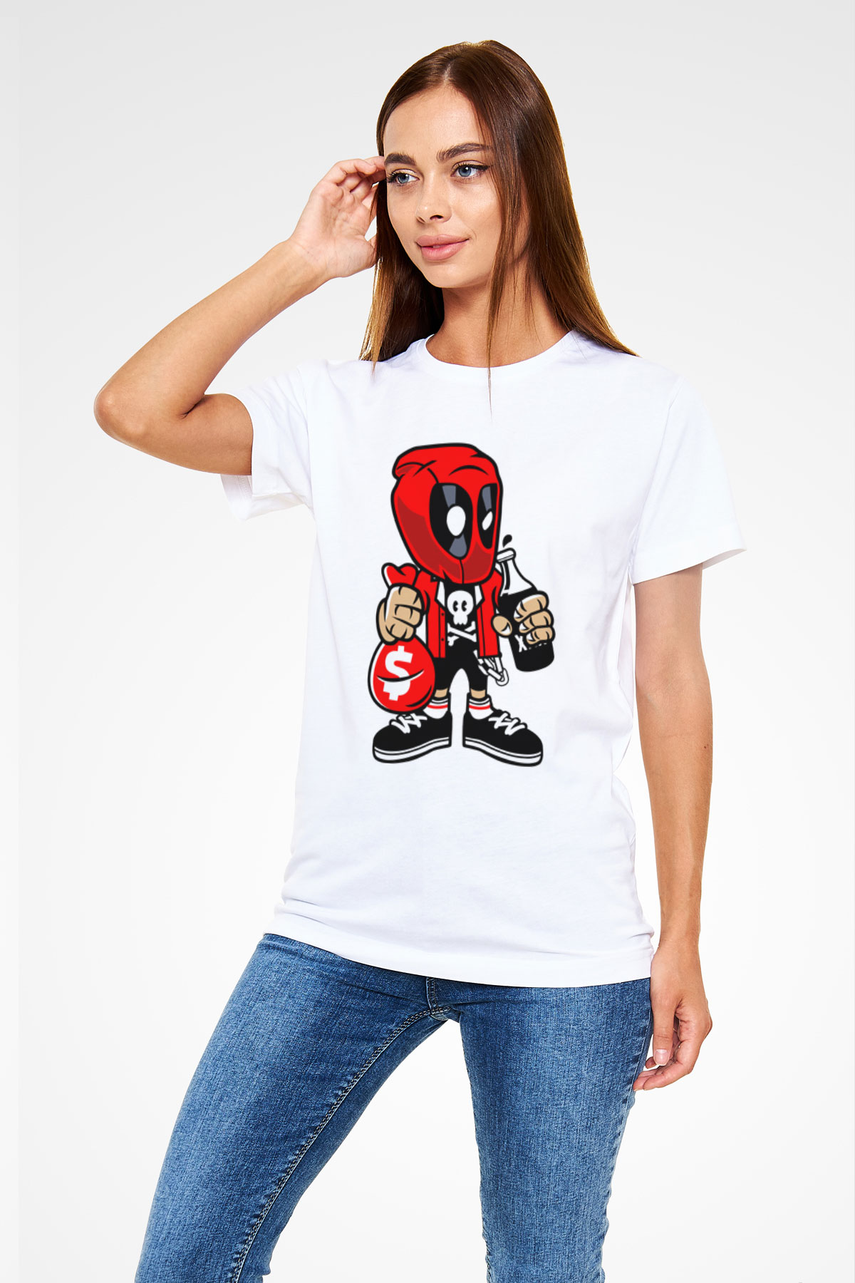 Deadpool Street Bastard Baskılı Unisex Beyaz Tişört