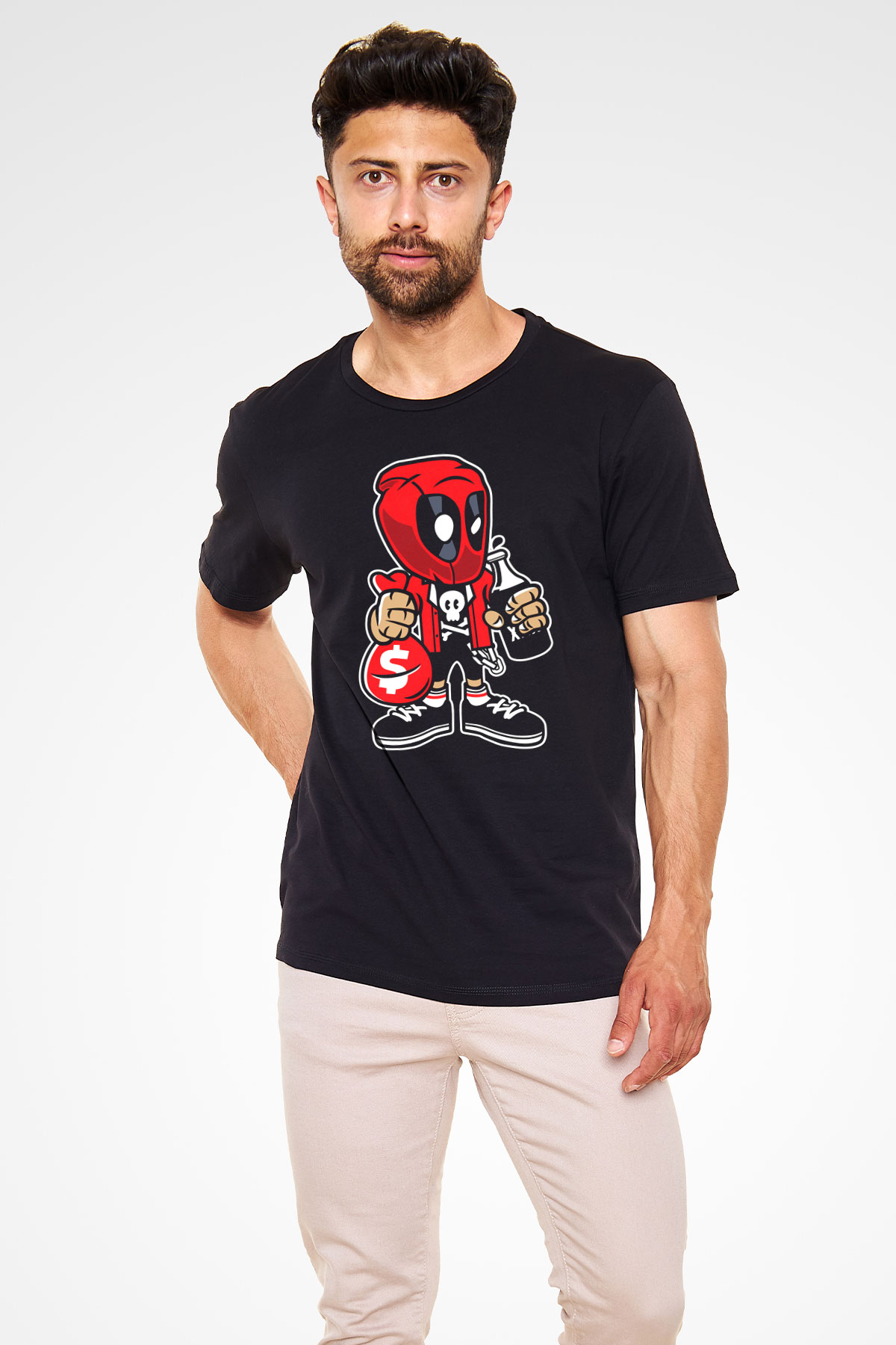 Deadpool Street Bastard Baskılı Unisex Siyah Tişört