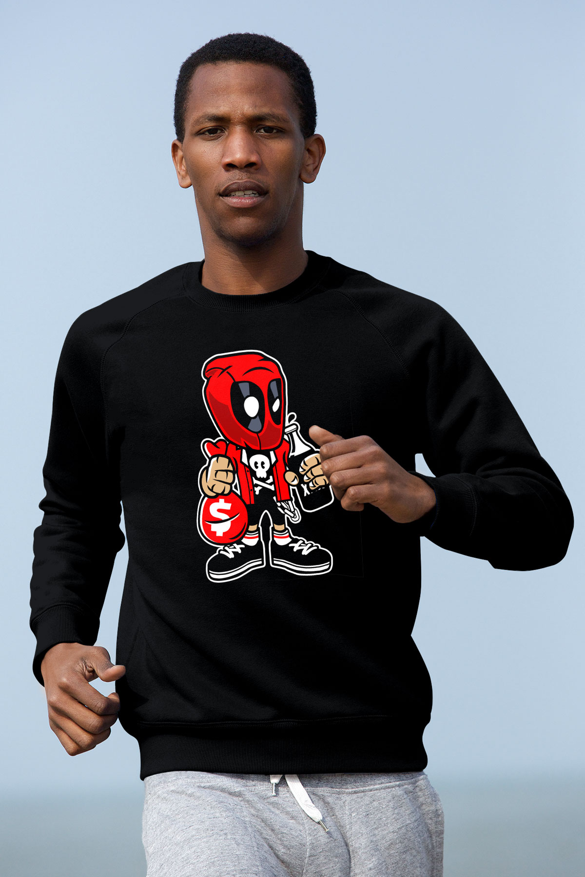 Deadpool Street Bastard Baskılı Unisex Siyah Sweatshirt