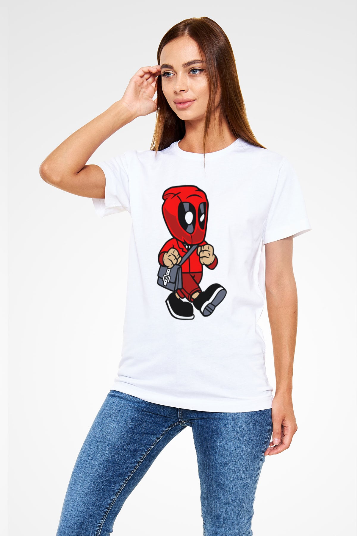 Deadpool Worker Baskılı Unisex Beyaz Tişört