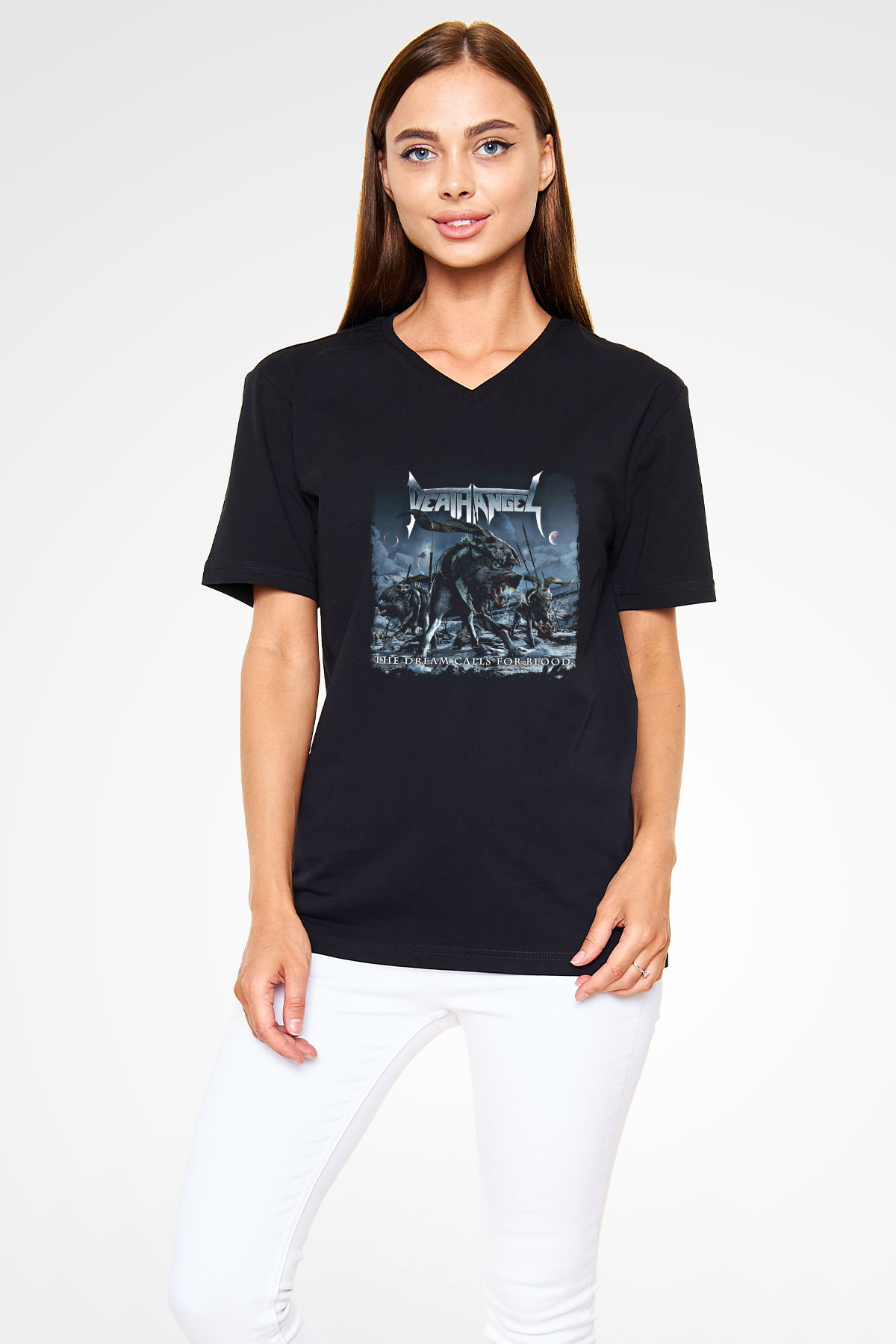 Death Angel Baskılı Unisex Siyah V Yaka Tişört