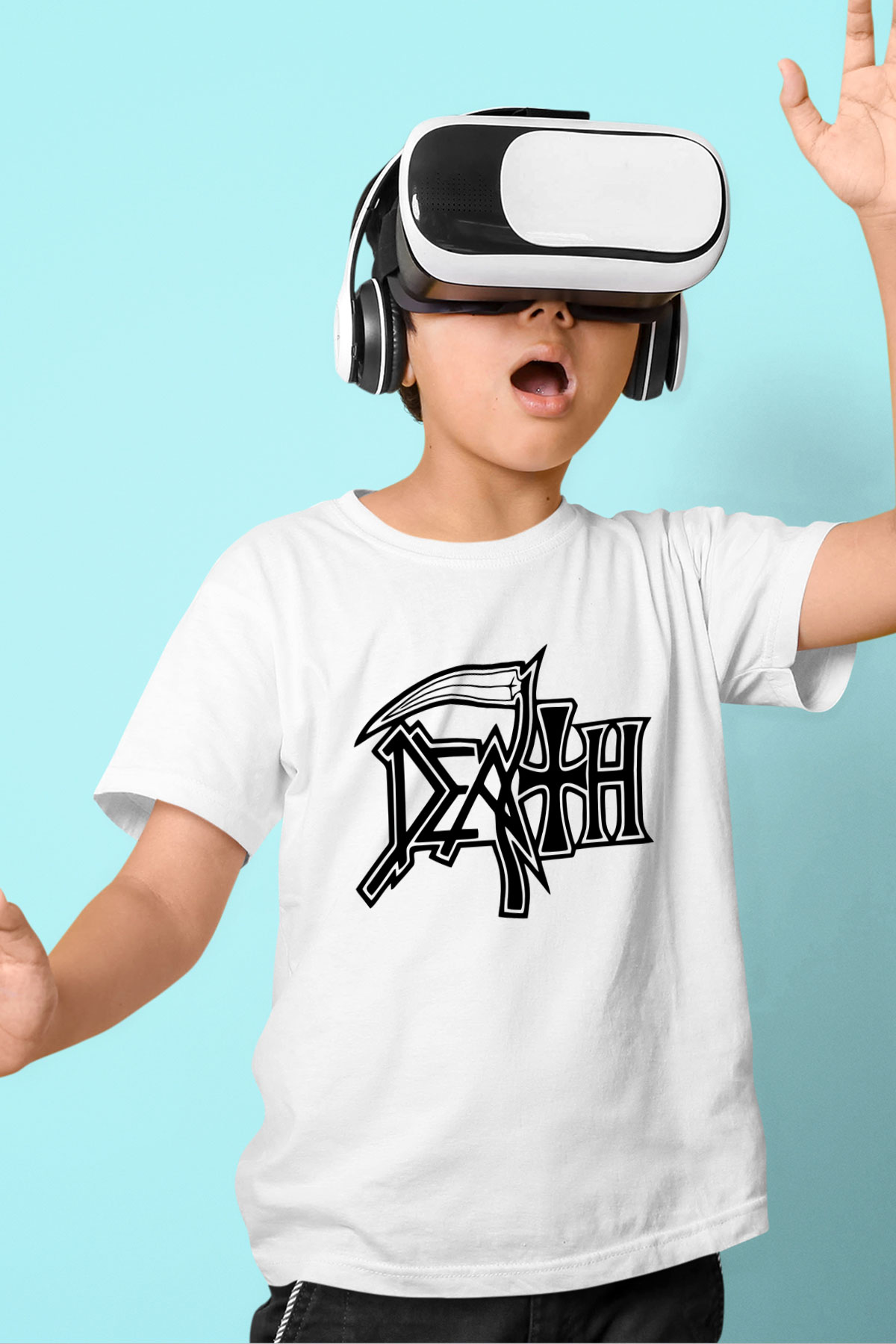 Death Baskılı Beyaz Unisex Çocuk Tişört