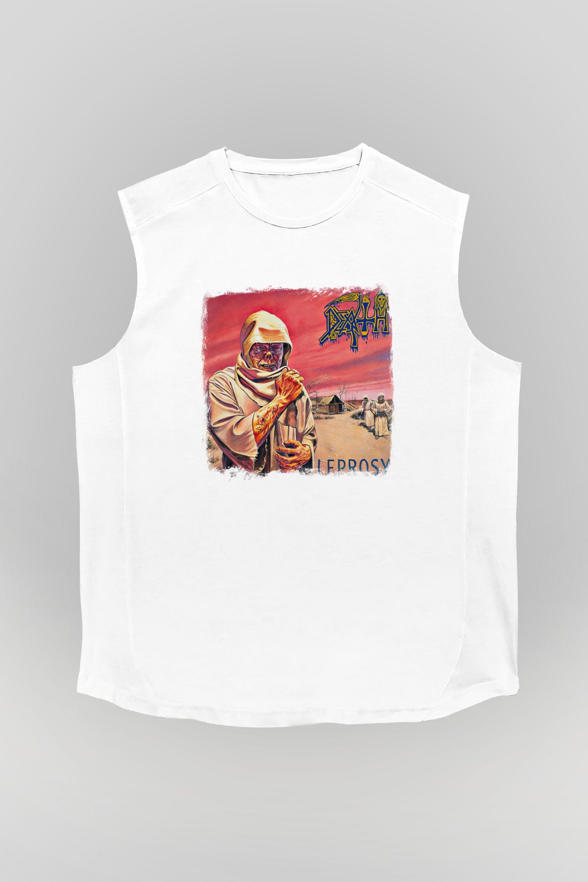 Death Baskılı Unisex Beyaz Kolsuz Tişört