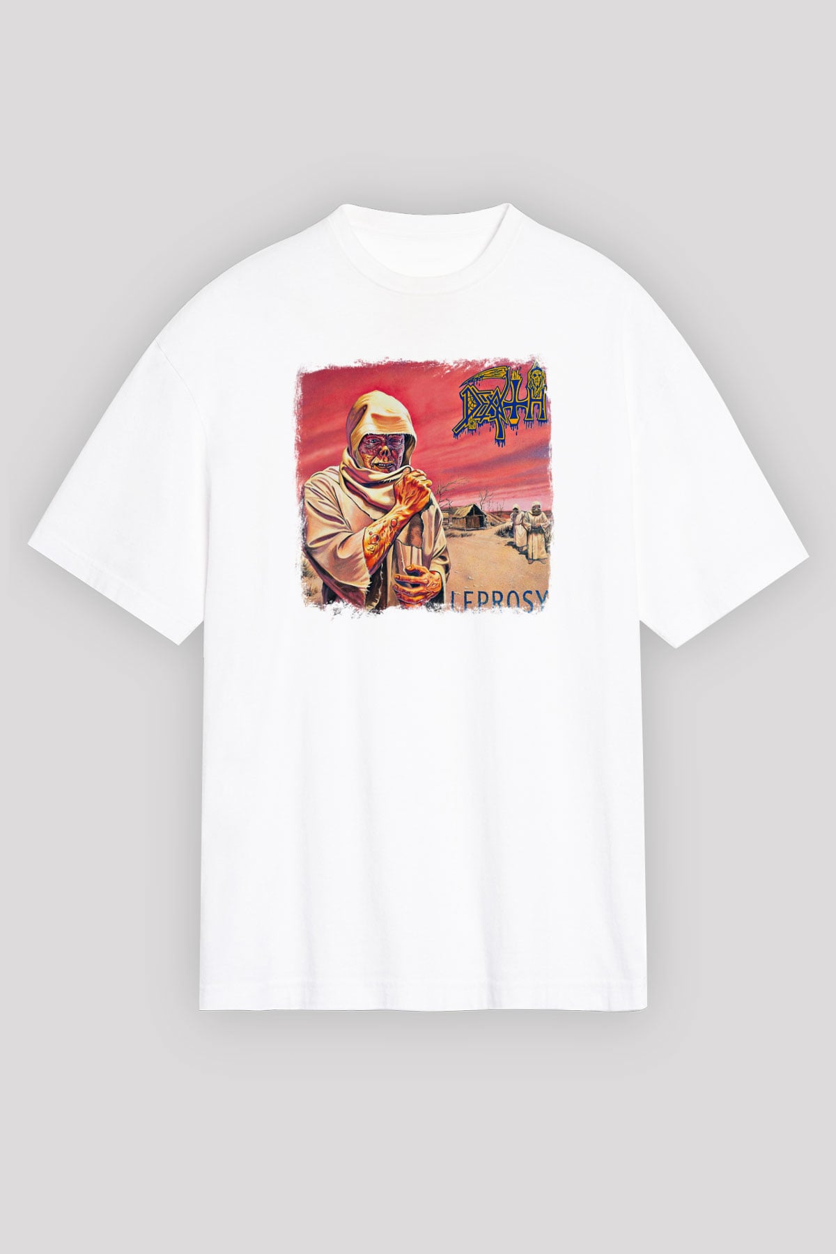 Death Baskılı Unisex Beyaz Oversize Tişört
