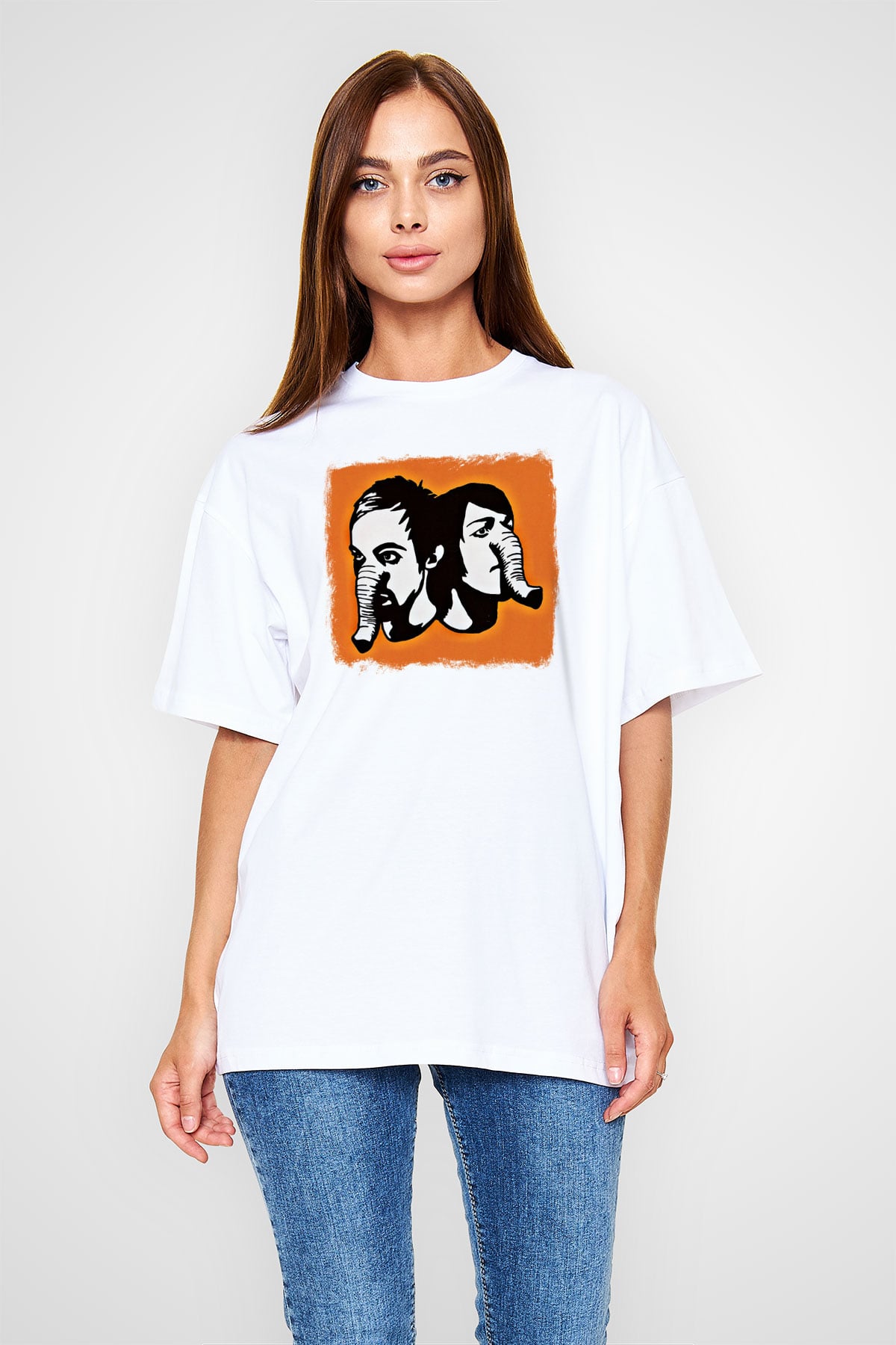 Death from Above Baskılı Unisex Beyaz Oversize Tişört