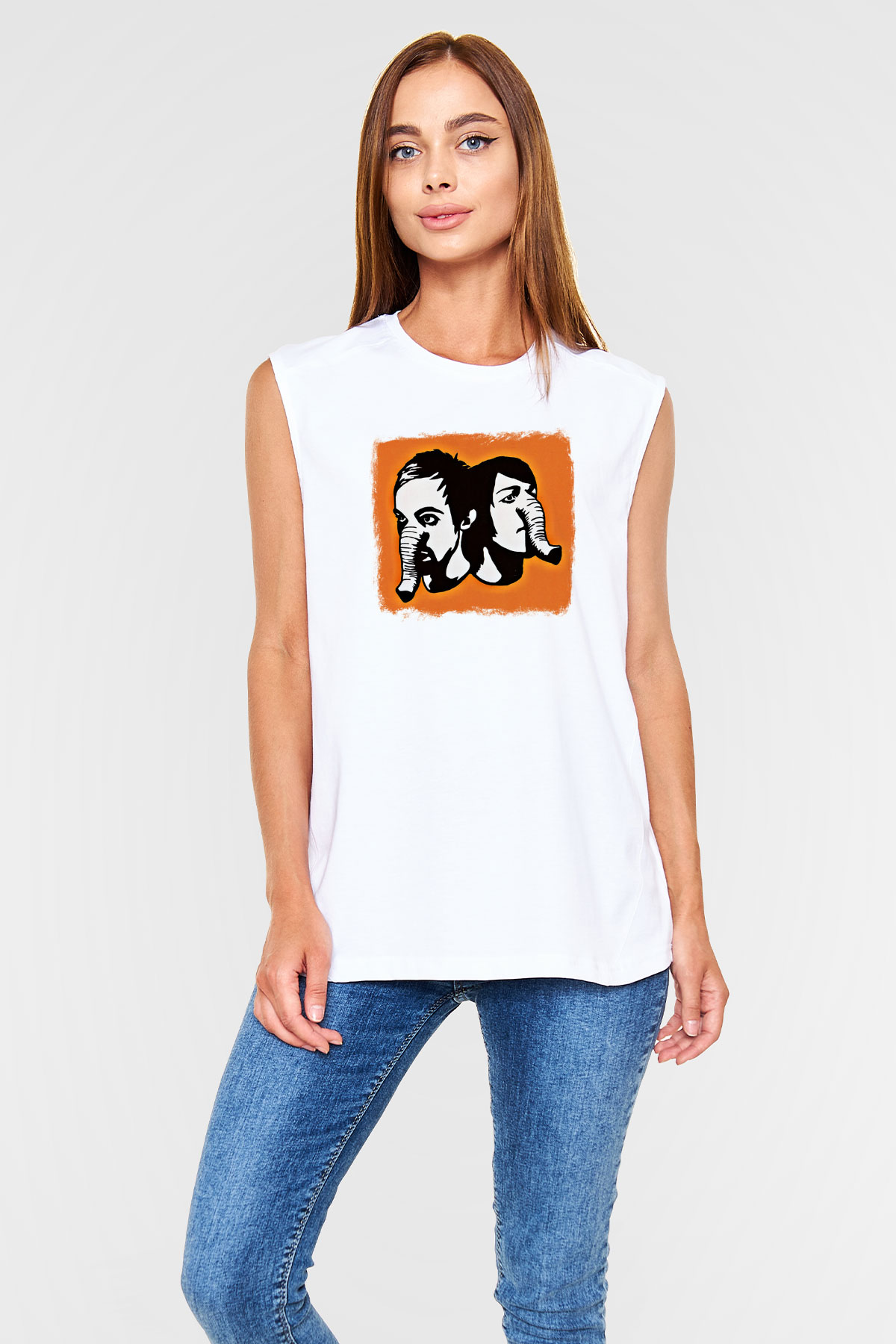Death from Above Baskılı Unisex Beyaz Kolsuz Tişört