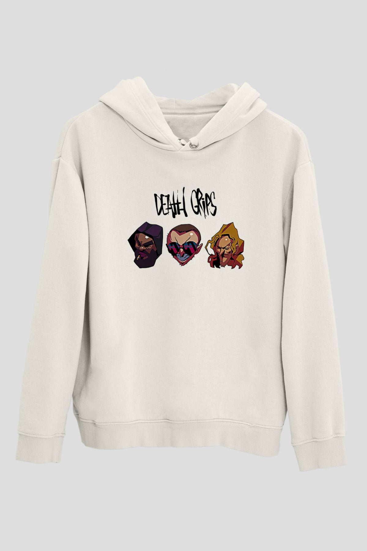 Death Grips Baskılı Beyaz Unisex Kapüşonlu Sweatshirt