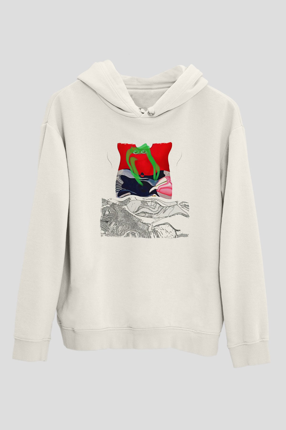 Death Grips Baskılı Beyaz Unisex Kapüşonlu Sweatshirt