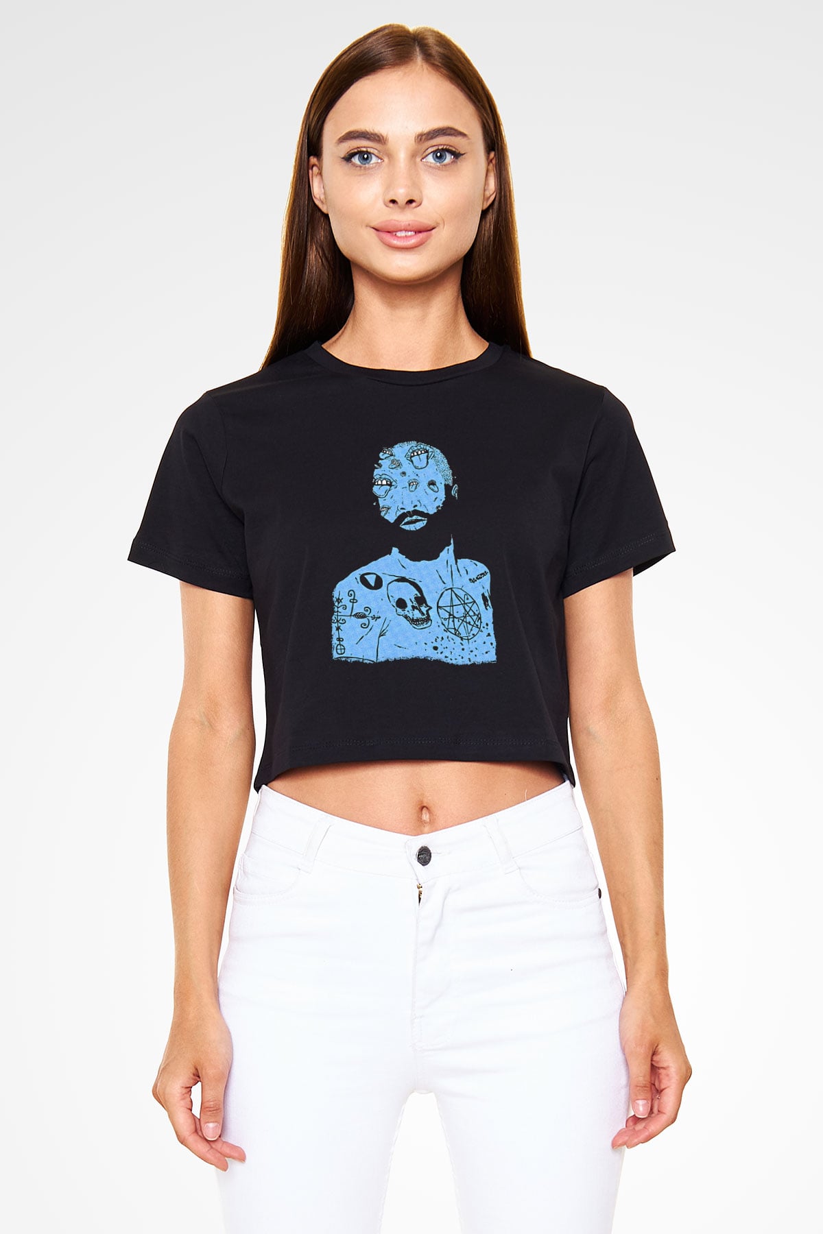 Death Grips Baskılı Siyah Crop Top Kadın Tişört - Tshirt