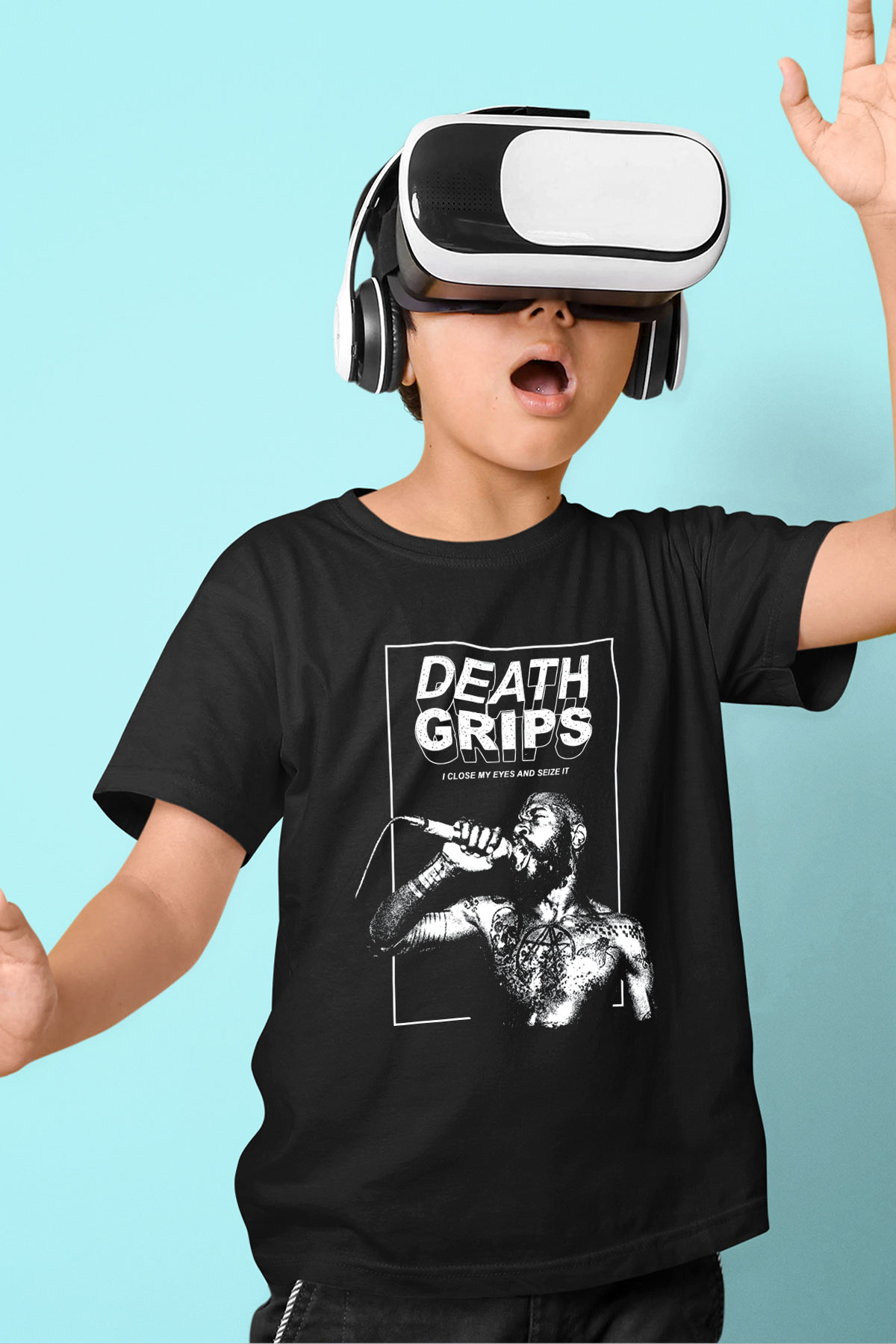 Death Grips Baskılı Unisex Siyah Çocuk Tişört - Tshirt