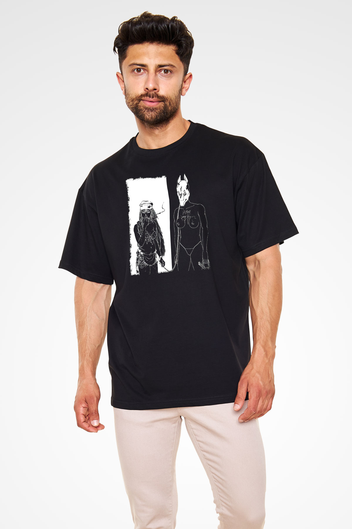 Death Grips Baskılı Unisex Siyah Oversize Tişört - Tshirt