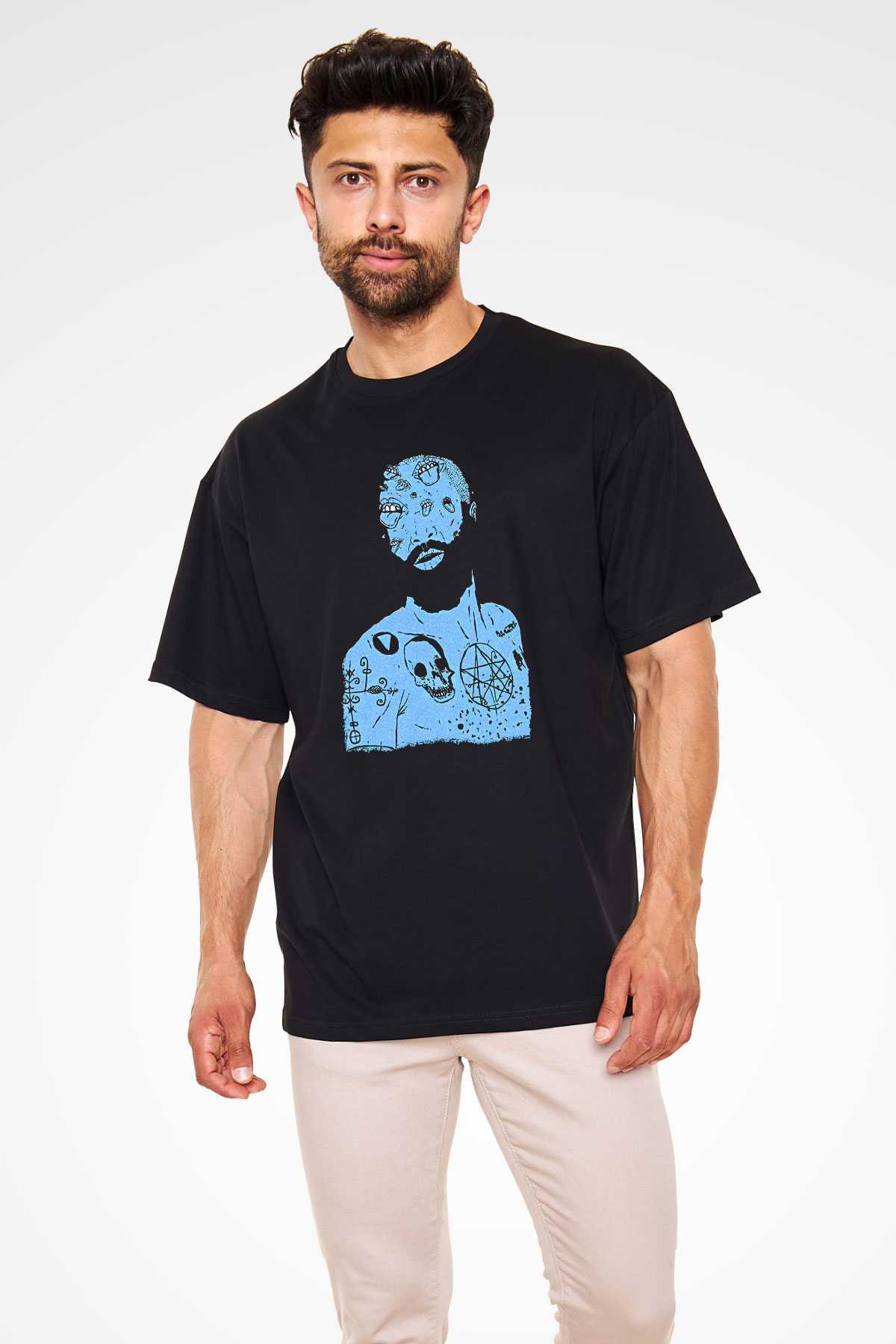 Death Grips Baskılı Unisex Siyah Oversize Tişört - Tshirt