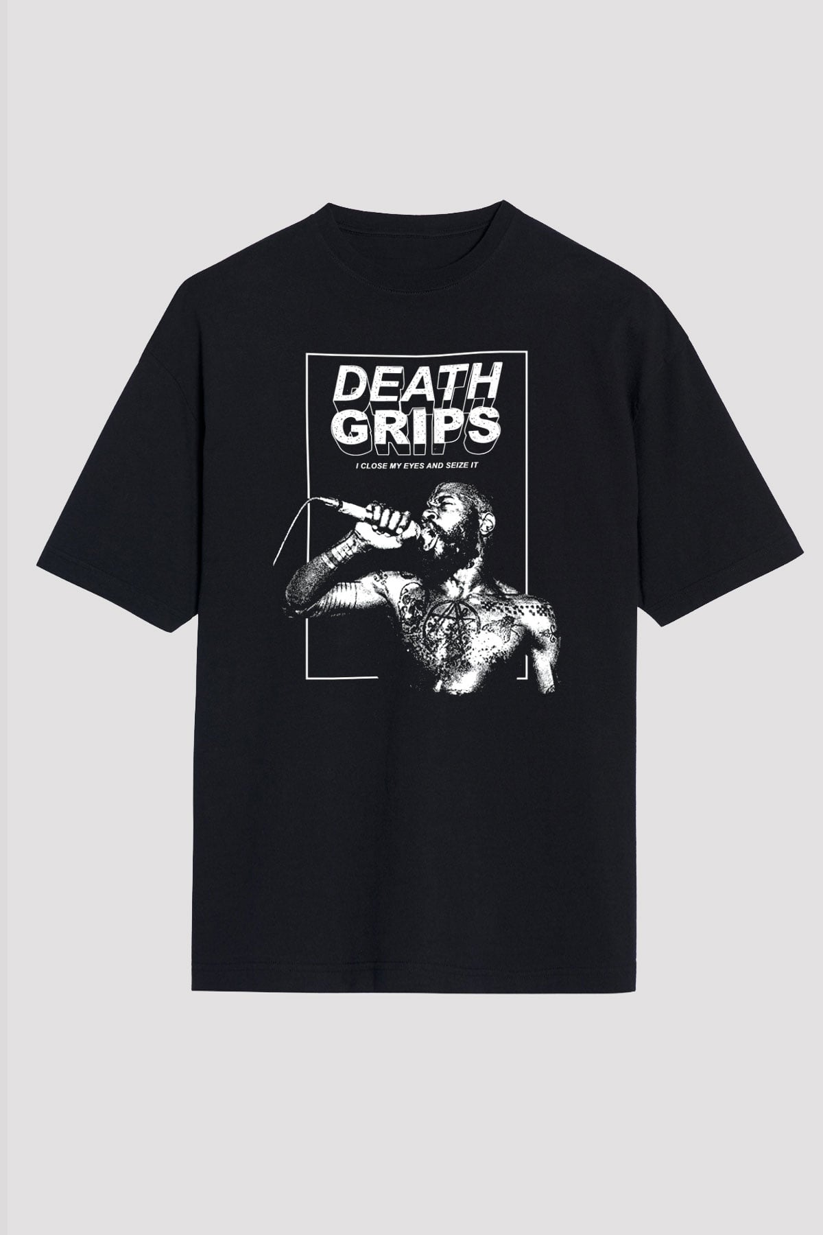 Death Grips Baskılı Unisex Siyah Oversize Tişört - Tshirt