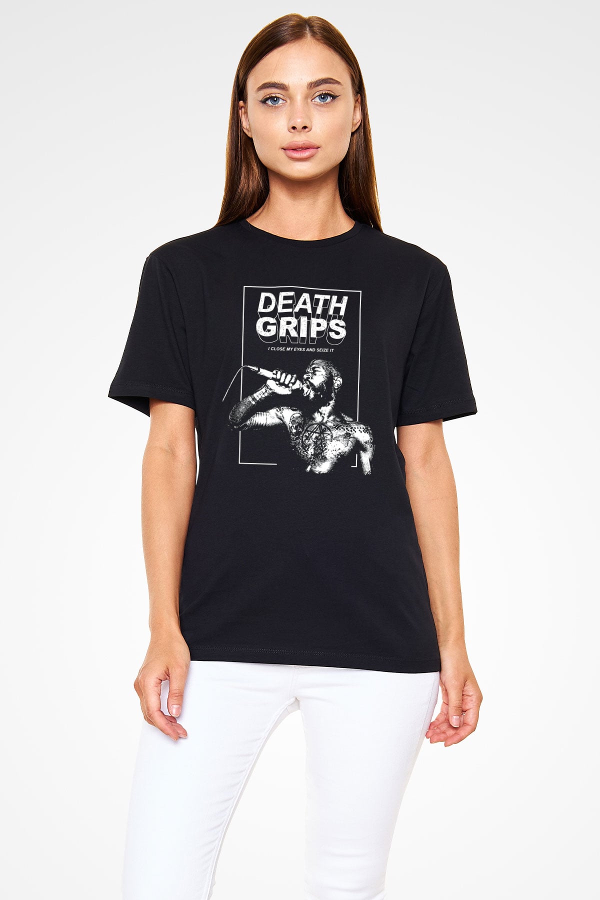 Death Grips Baskılı Unisex Siyah Tişört - Tshirt