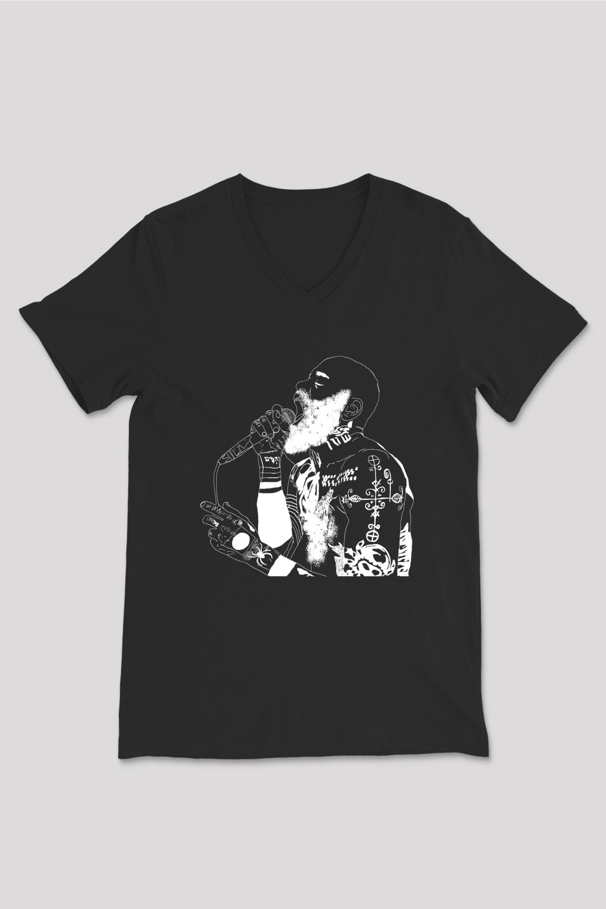 Death Grips Baskılı Unisex Siyah V Yaka Tişört - Tshirt