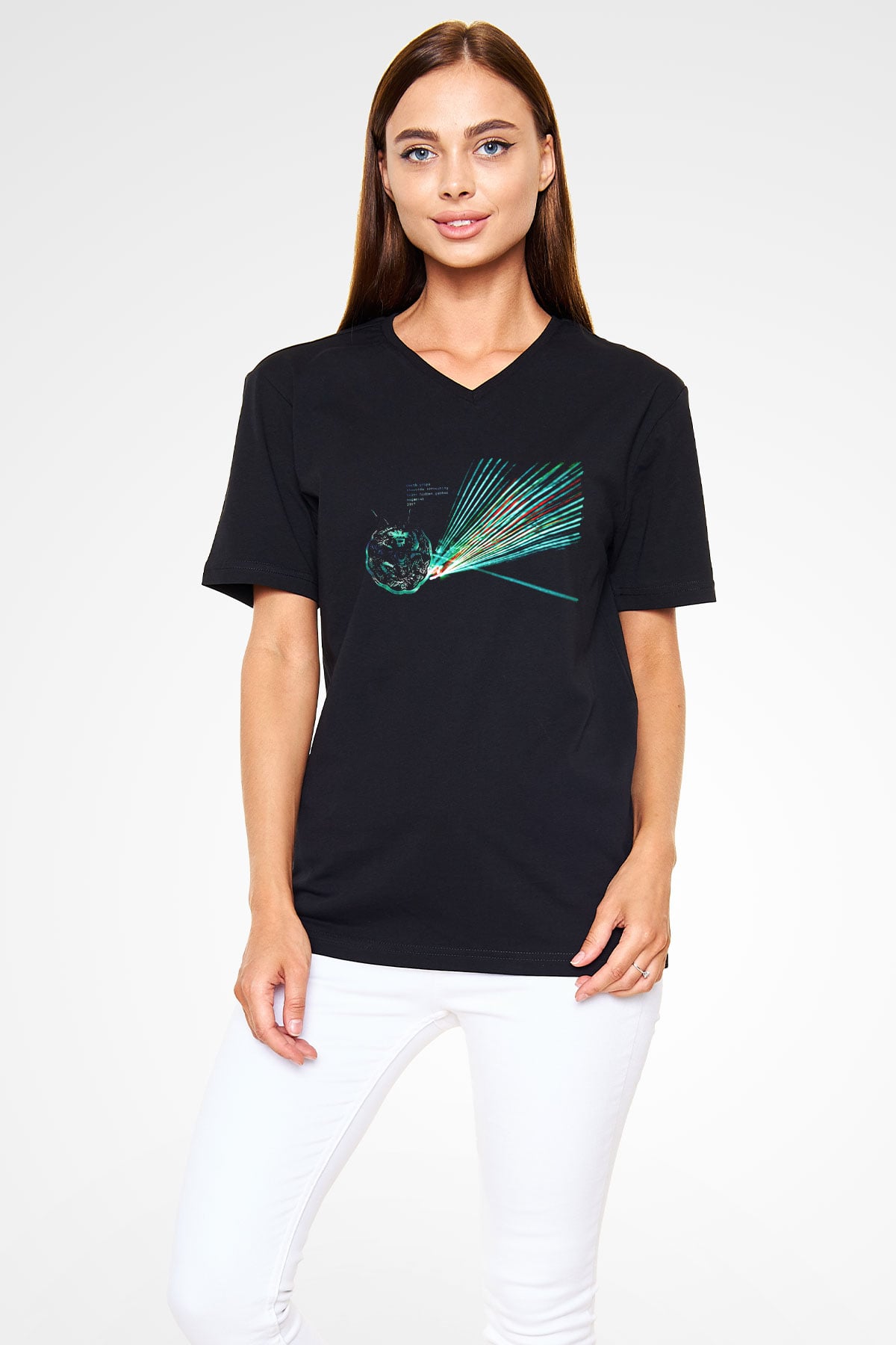 Death Grips Baskılı Unisex Siyah V Yaka Tişört - Tshirt