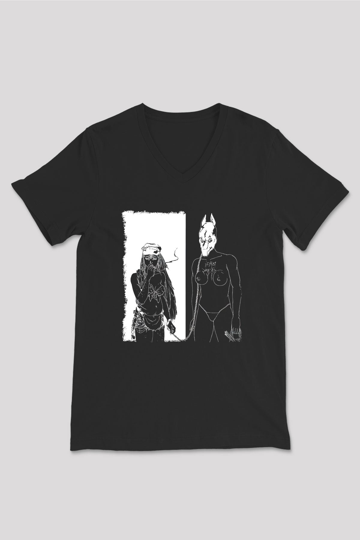 Death Grips Baskılı Unisex Siyah V Yaka Tişört - Tshirt
