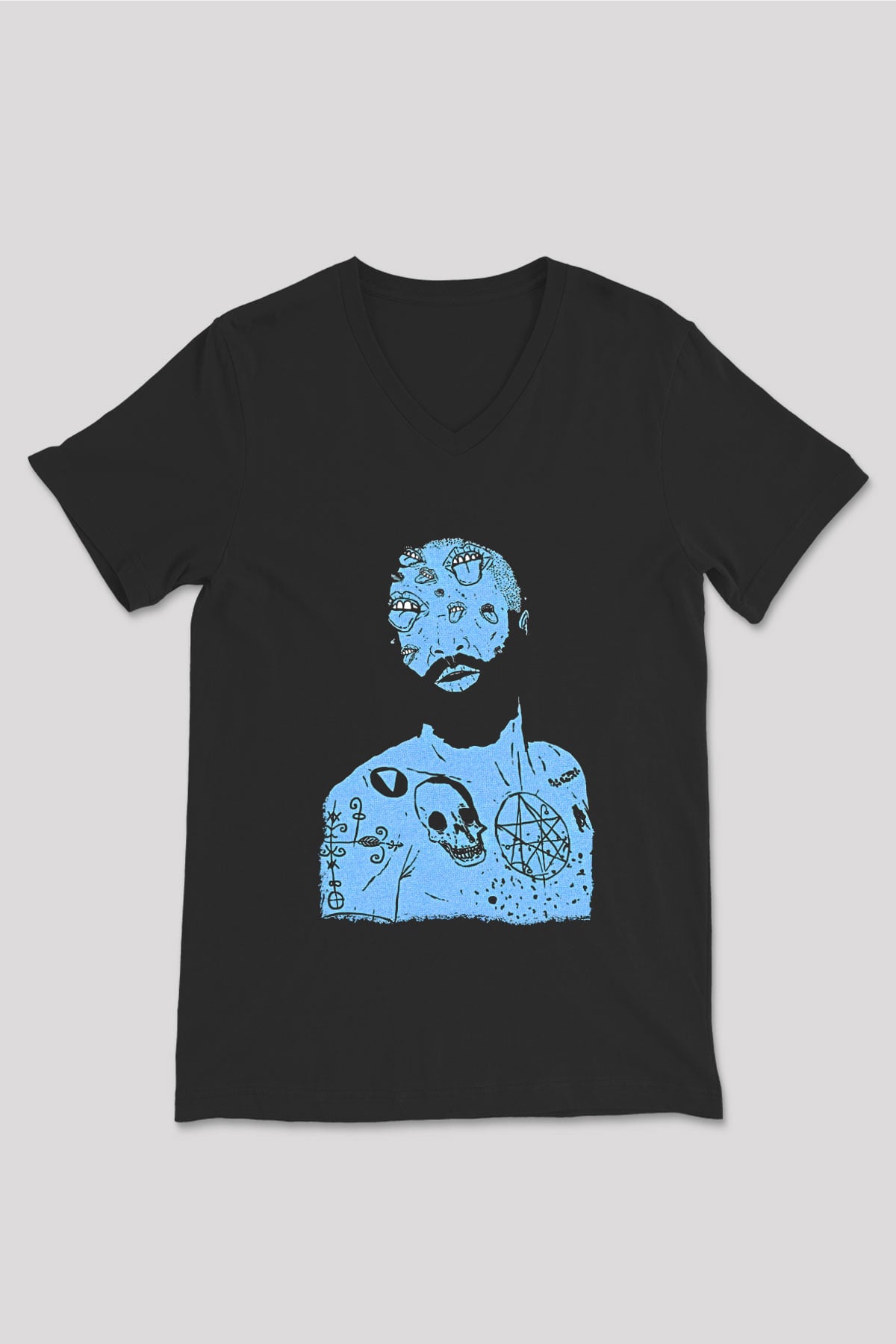 Death Grips Baskılı Unisex Siyah V Yaka Tişört - Tshirt