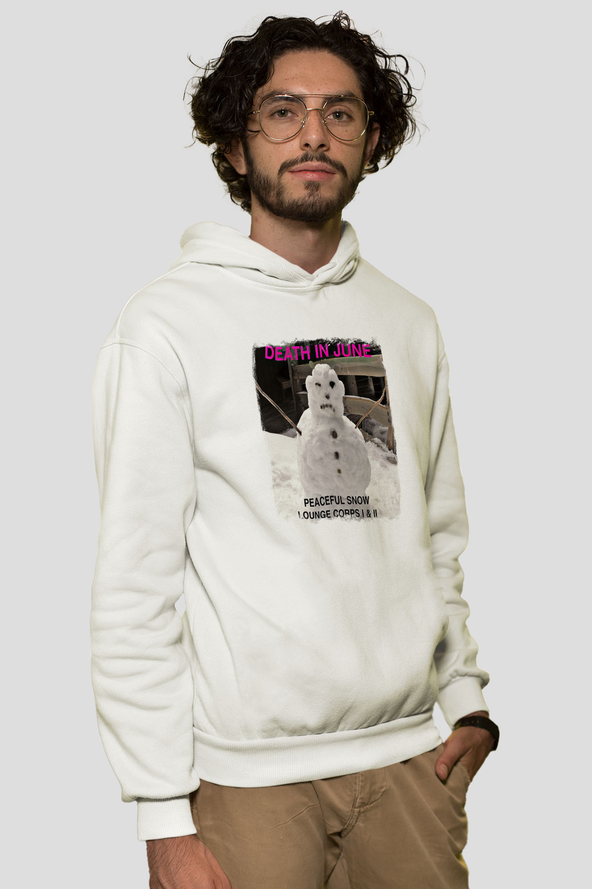 Death in June Baskılı Unisex Beyaz Hoodie