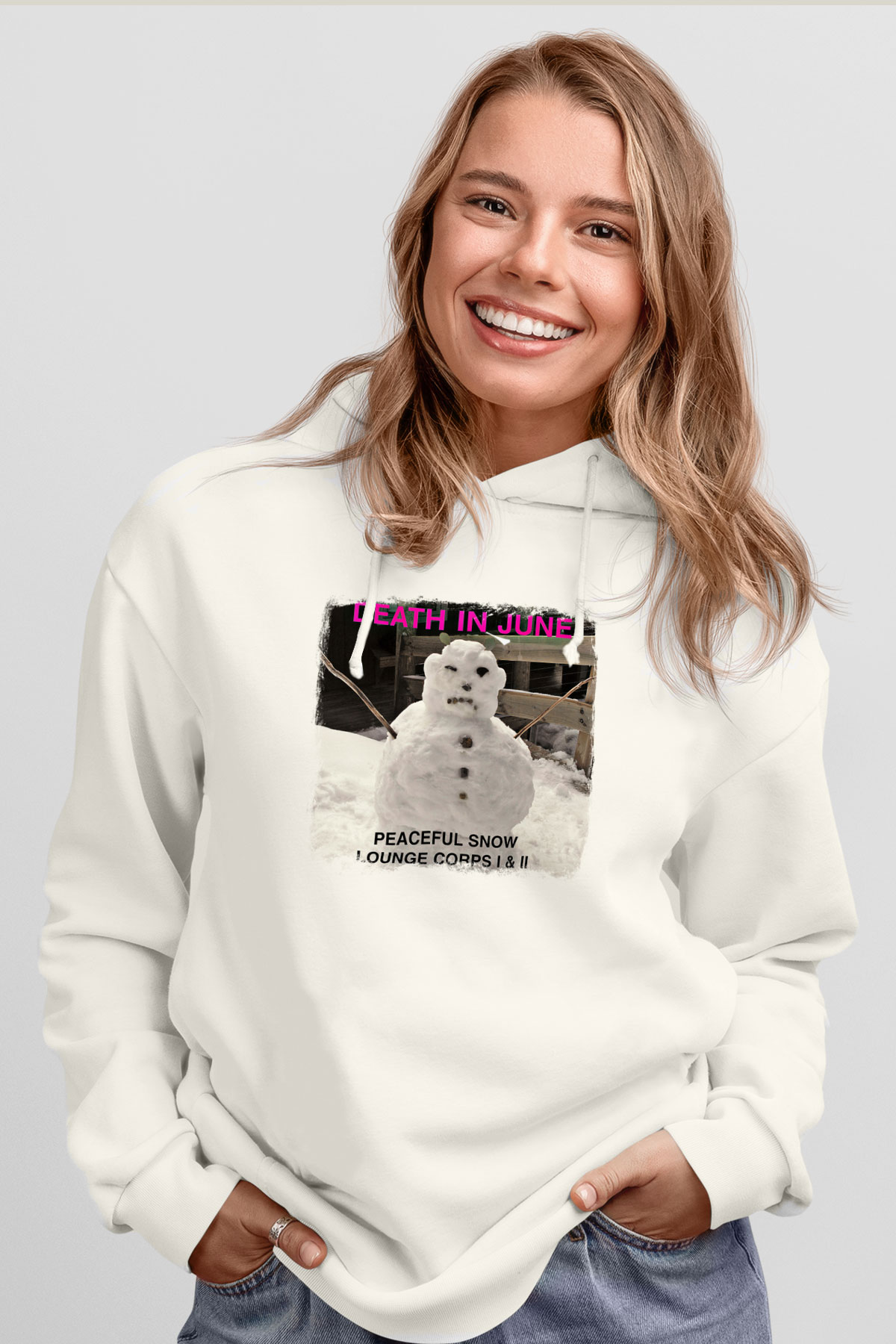 Death in June Baskılı Unisex Beyaz Hoodie