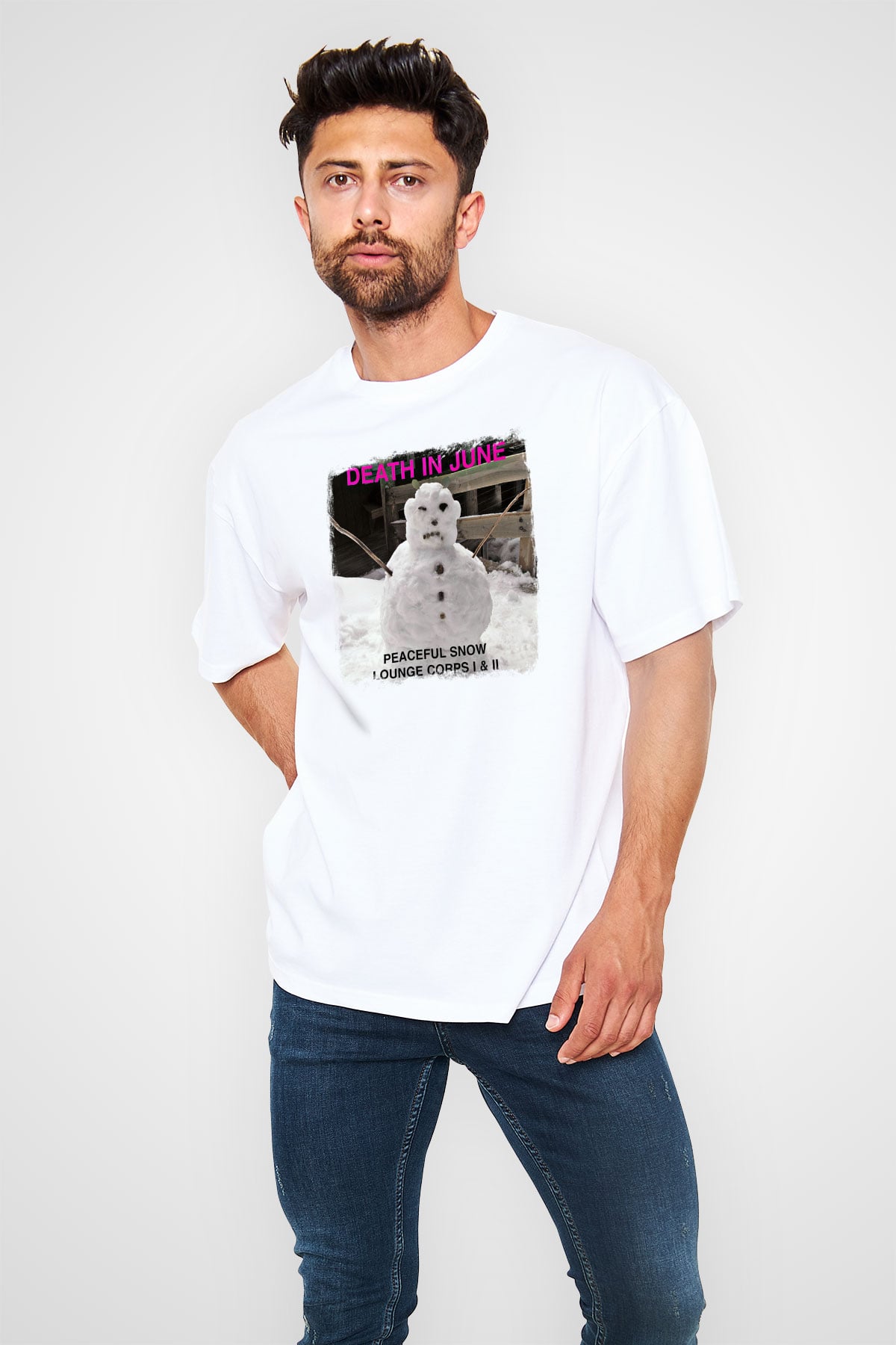 Death in June Baskılı Unisex Beyaz Oversize Tişört
