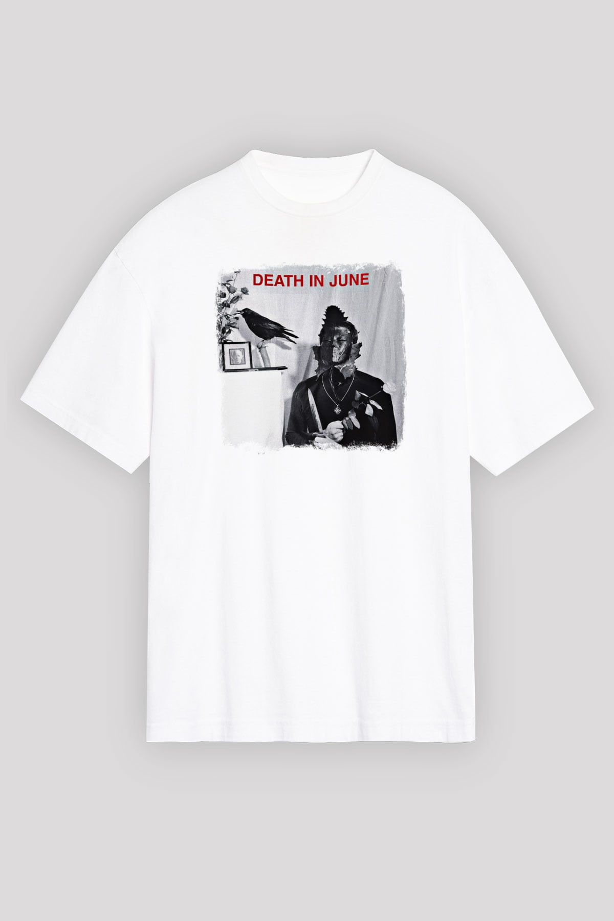 Death in June Baskılı Unisex Beyaz Oversize Tişört