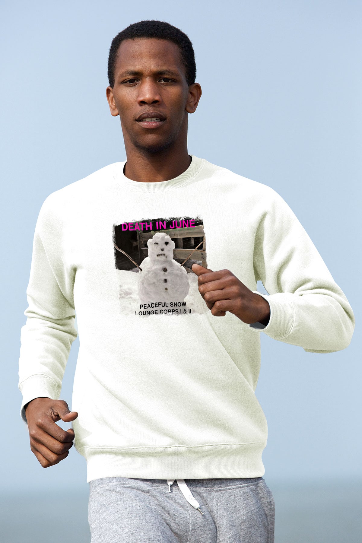 Death in June Baskılı Unisex Beyaz Sweatshirt
