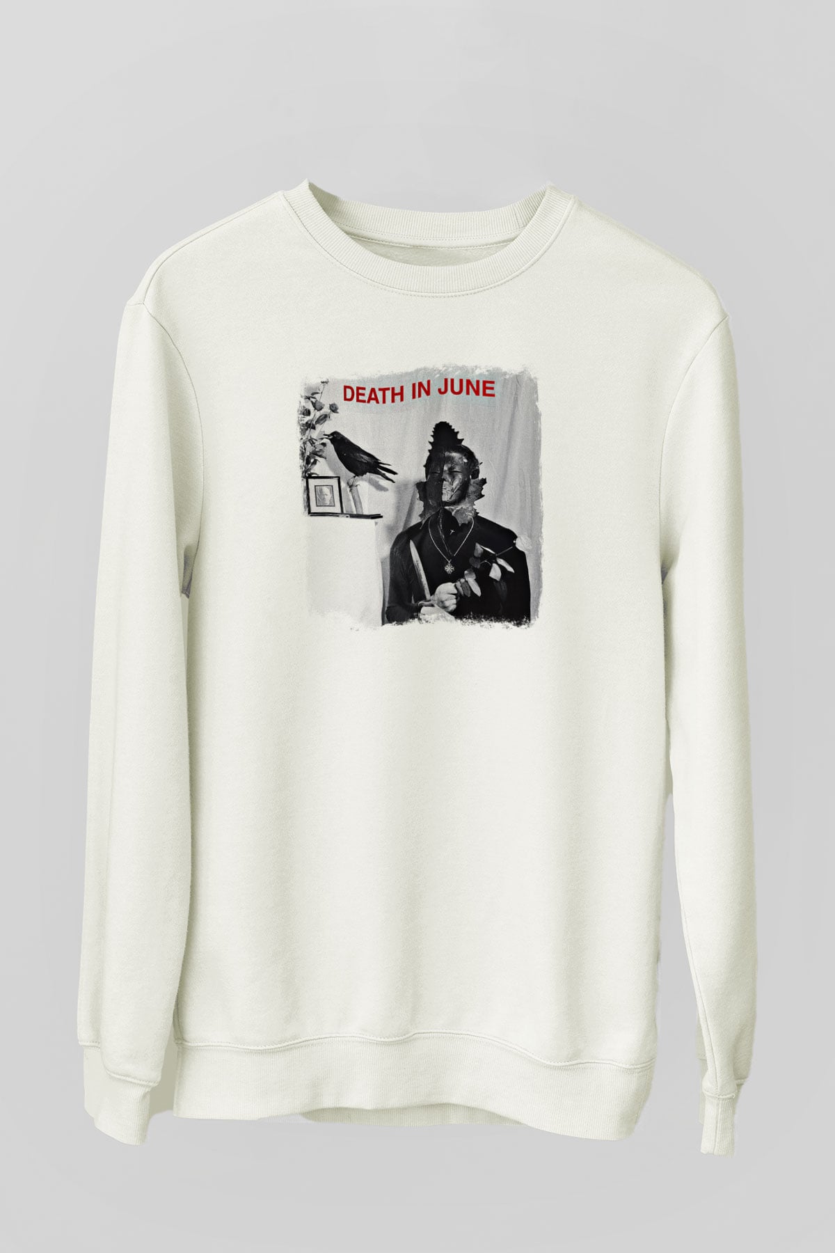 Death in June Baskılı Unisex Beyaz Sweatshirt