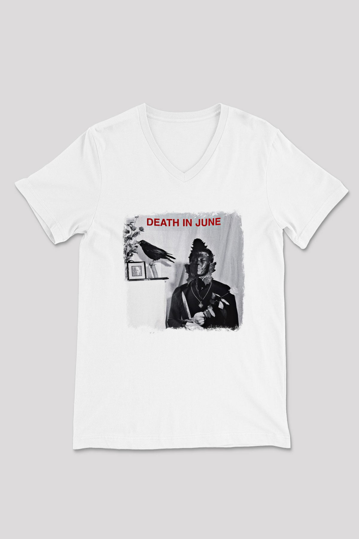 Death in June Baskılı Unisex Beyaz V Yaka Tişört