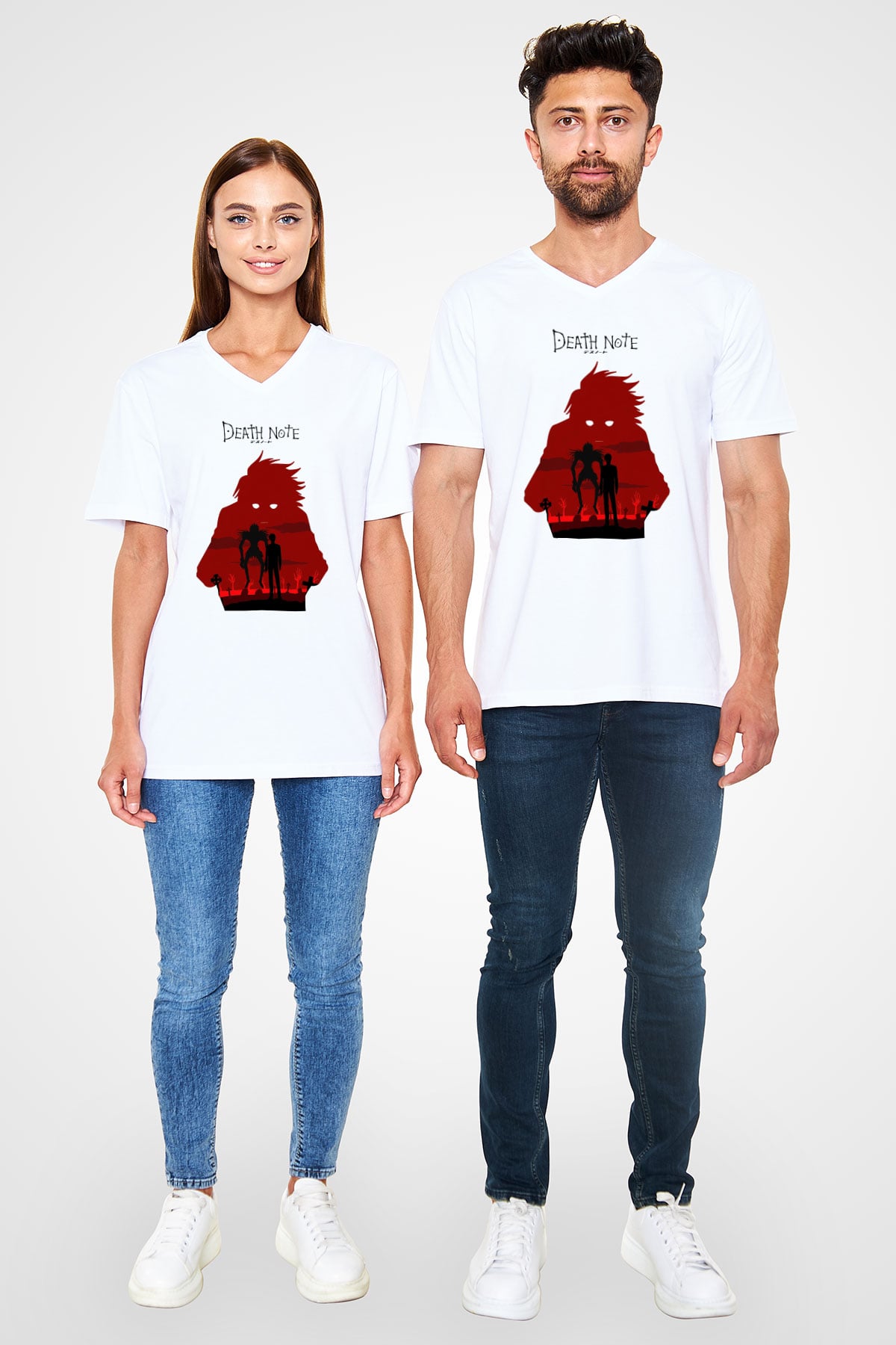 Death Note Beyaz Unisex V Yaka Tişört T-Shirt