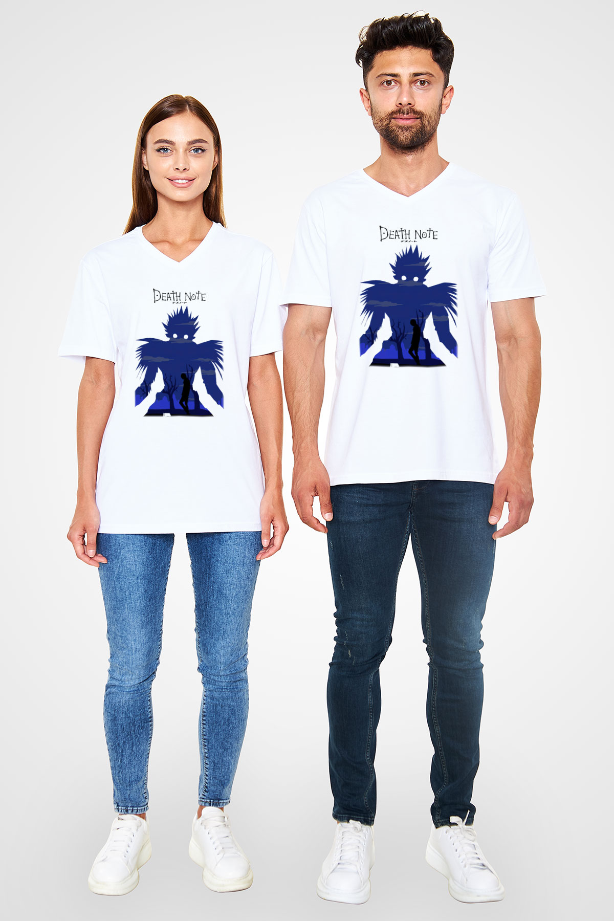 Death Note Beyaz Unisex V Yaka Tişört T-Shirt