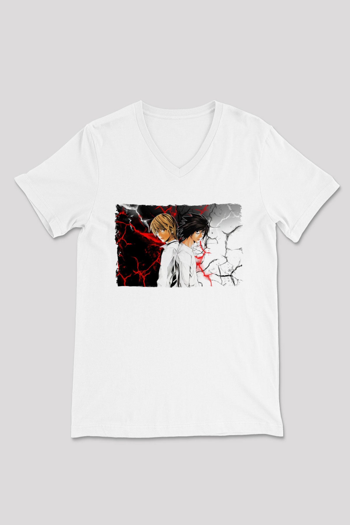 Death Note Beyaz Unisex V Yaka Tişört