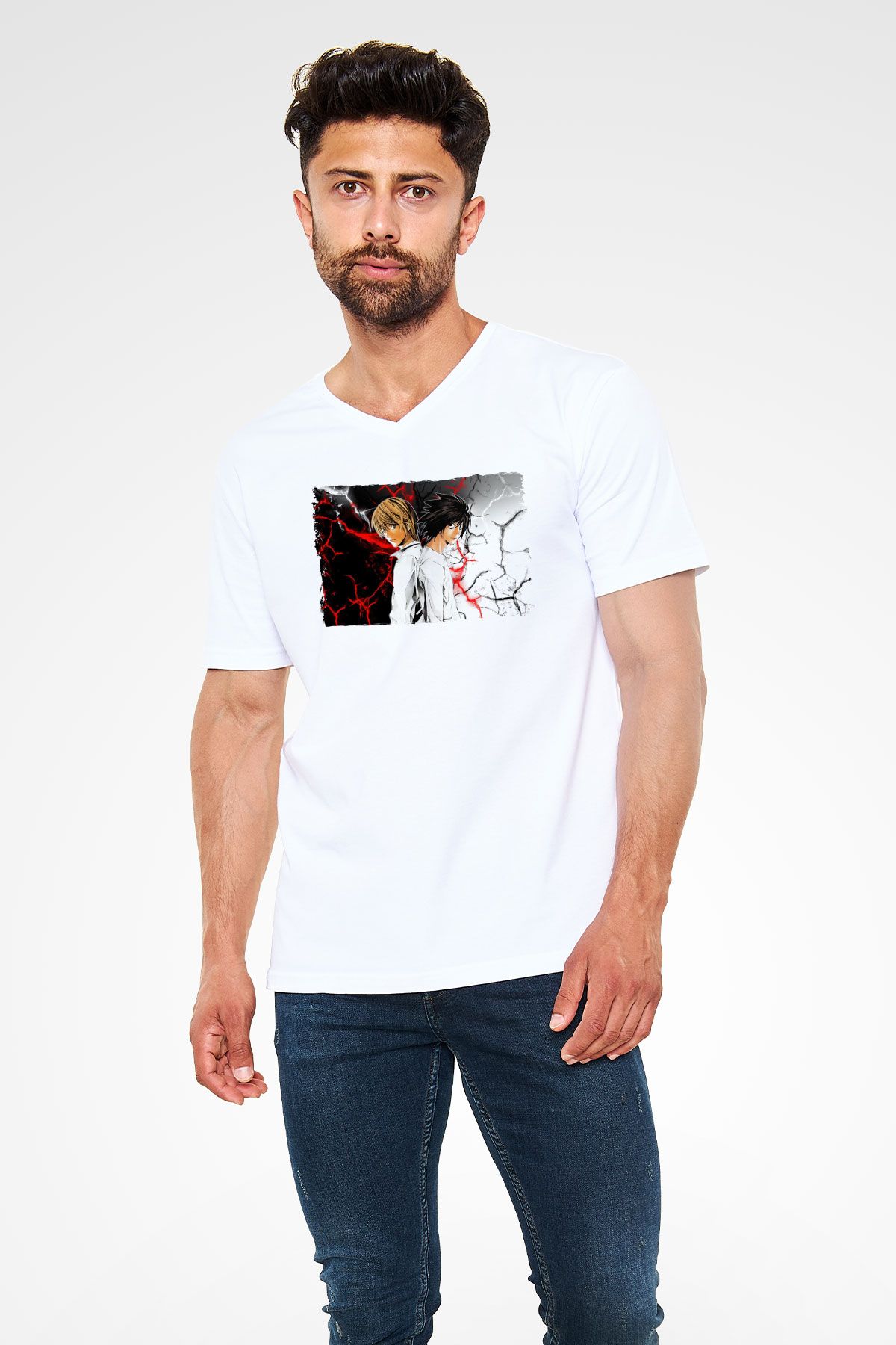 Death Note Beyaz Unisex V Yaka Tişört