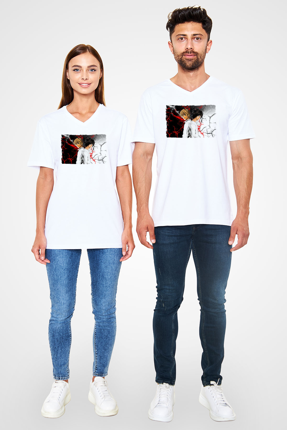 Death Note Beyaz Unisex V Yaka Tişört