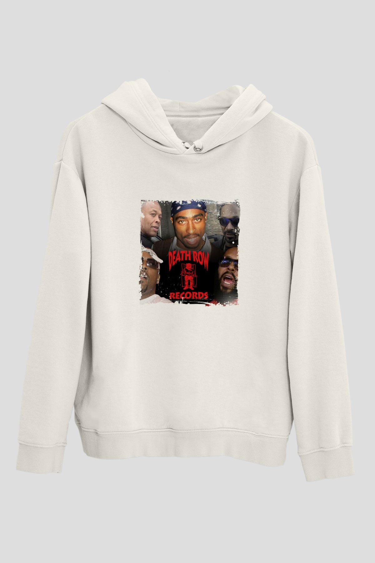 Death Row Records Baskılı Unisex Beyaz Kapüşonlu Sweatshirt