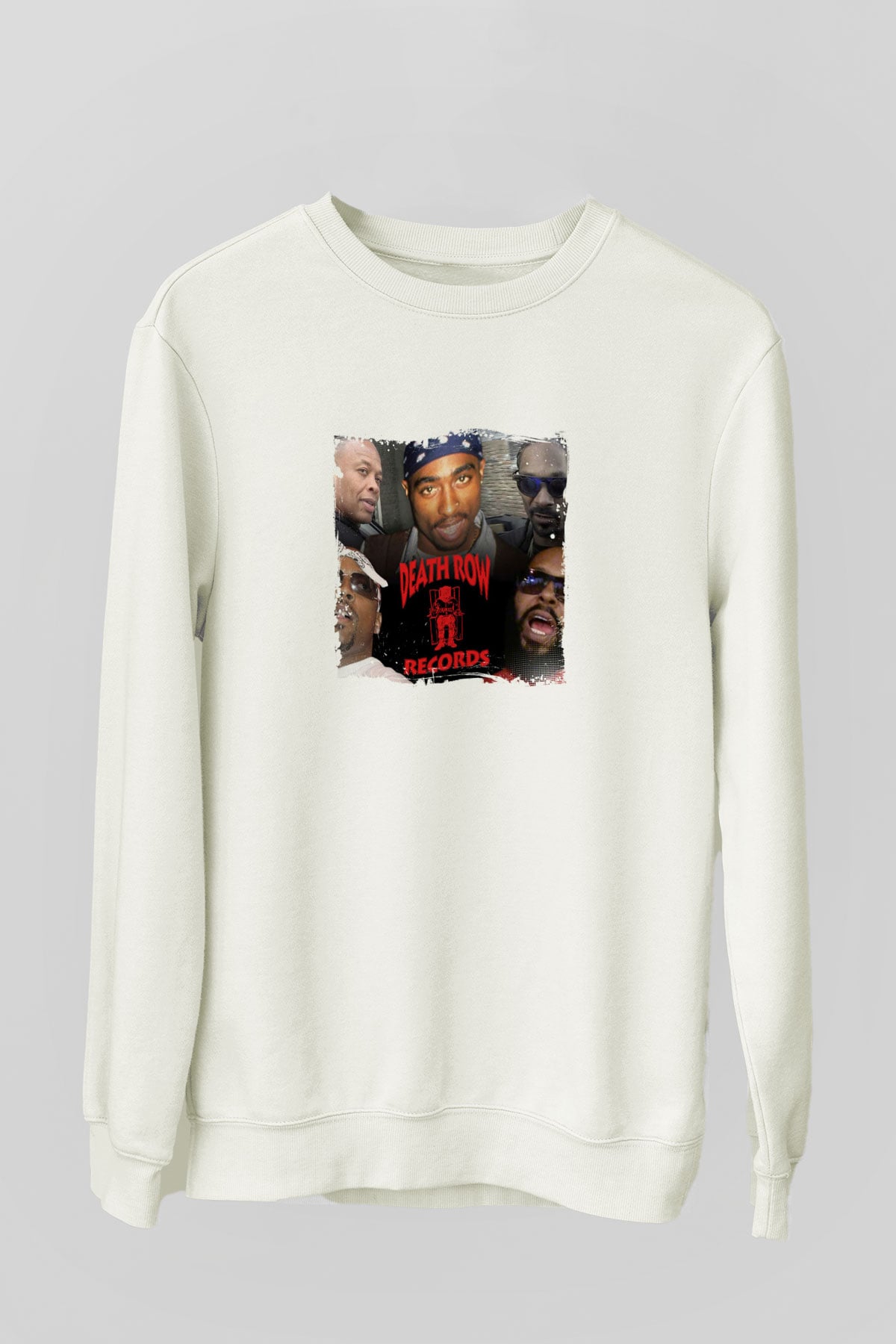 Death Row Records Baskılı Unisex Beyaz Sweatshirt