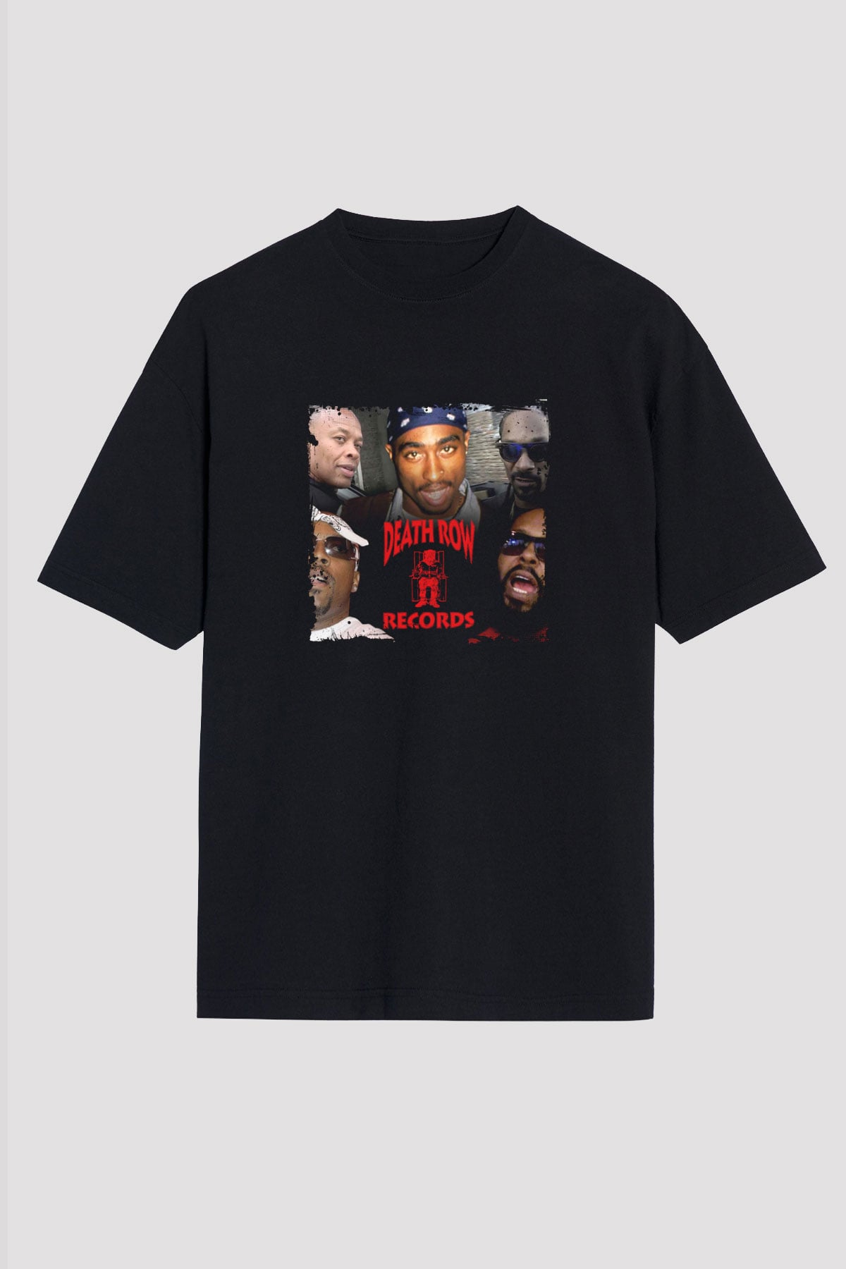 Death Row Records Baskılı Unisex Oversize Siyah Tişört