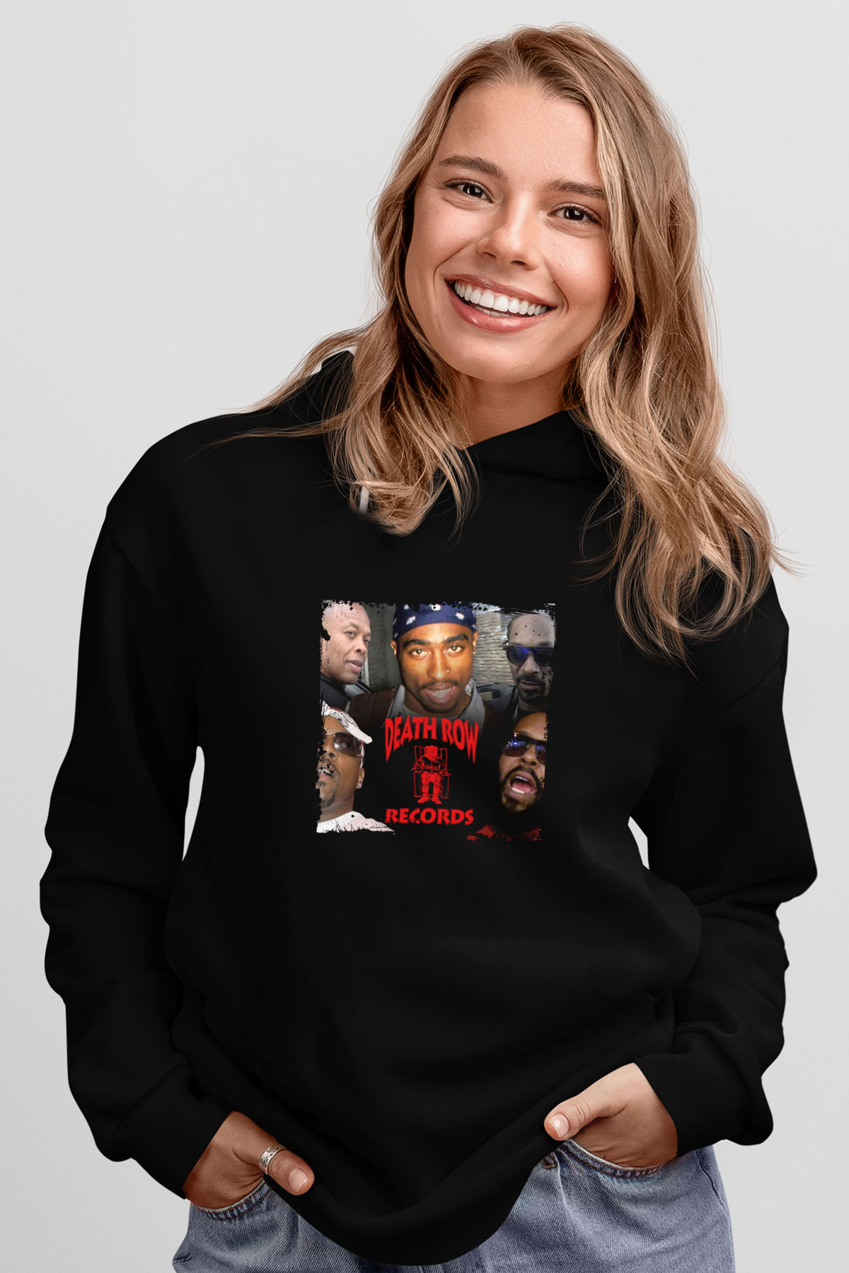 Death Row Records Baskılı Unisex Siyah Hoodie