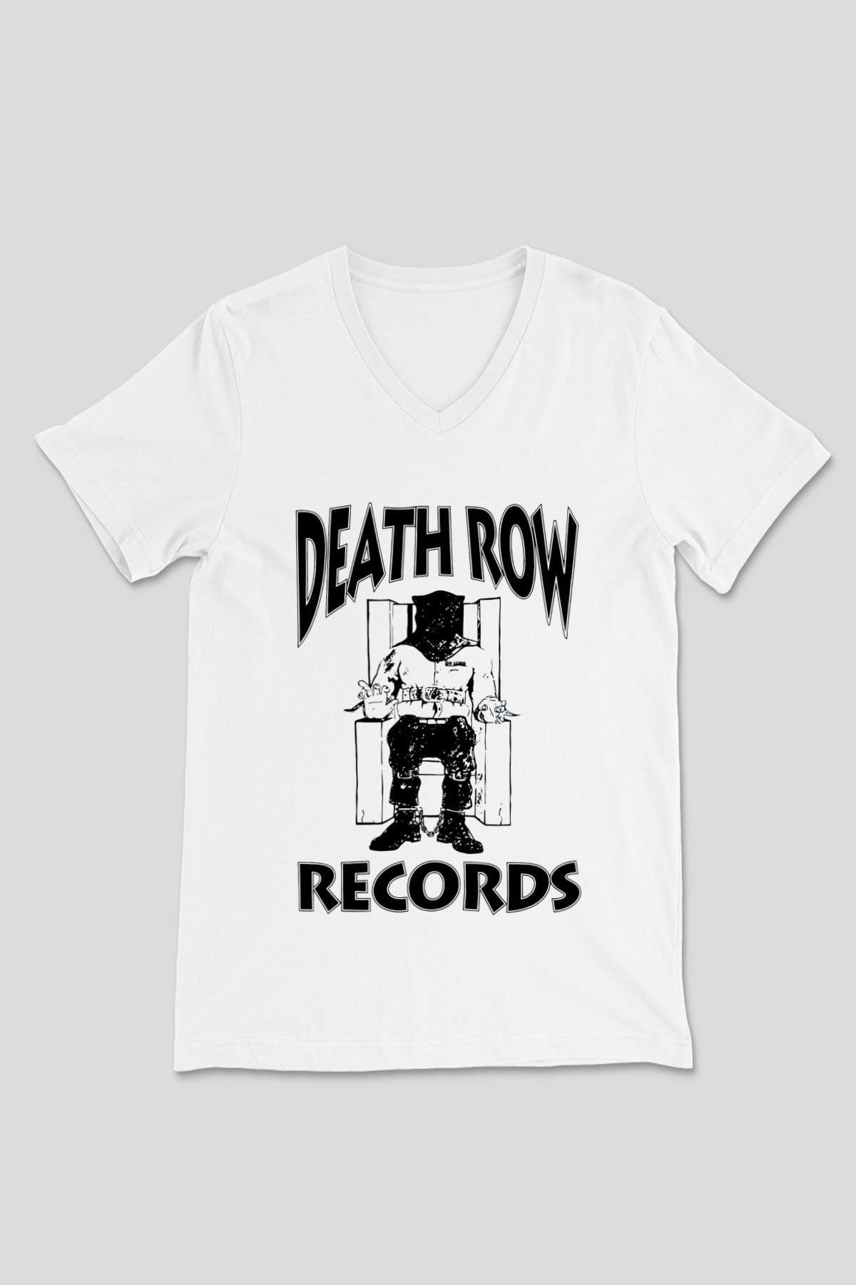Death Row Records Beyaz Unisex V Yaka Tişört
