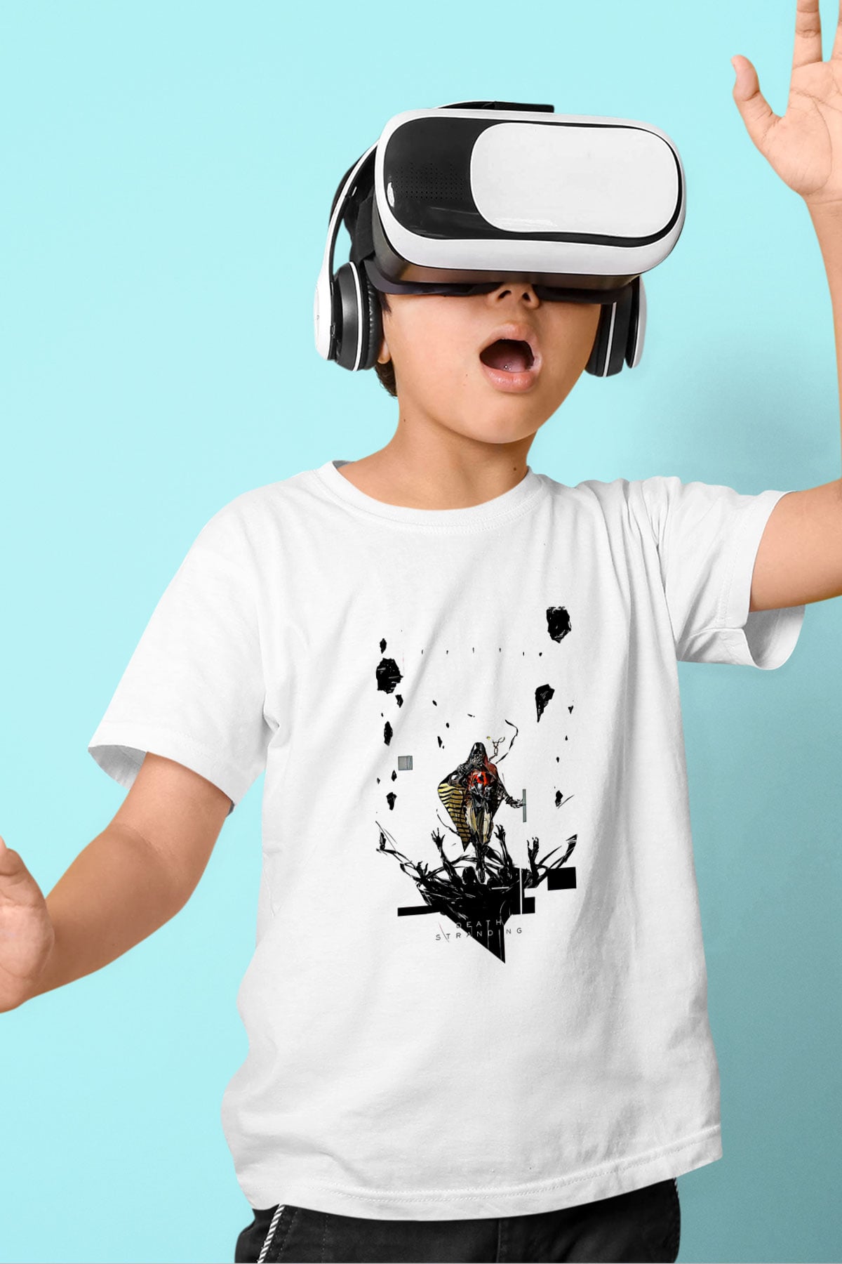 Death Stranding Baskılı Beyaz Unisex Beyaz Çocuk Tişört - Tshirt