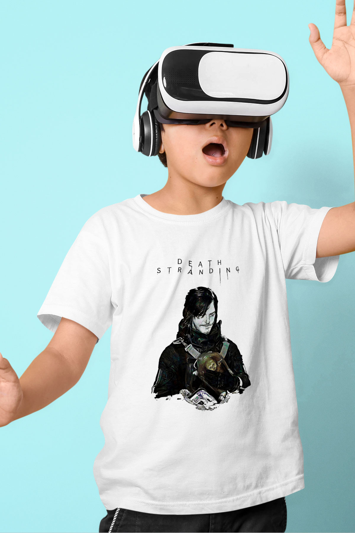 Death Stranding Baskılı Beyaz Unisex Beyaz Çocuk Tişört - Tshirt