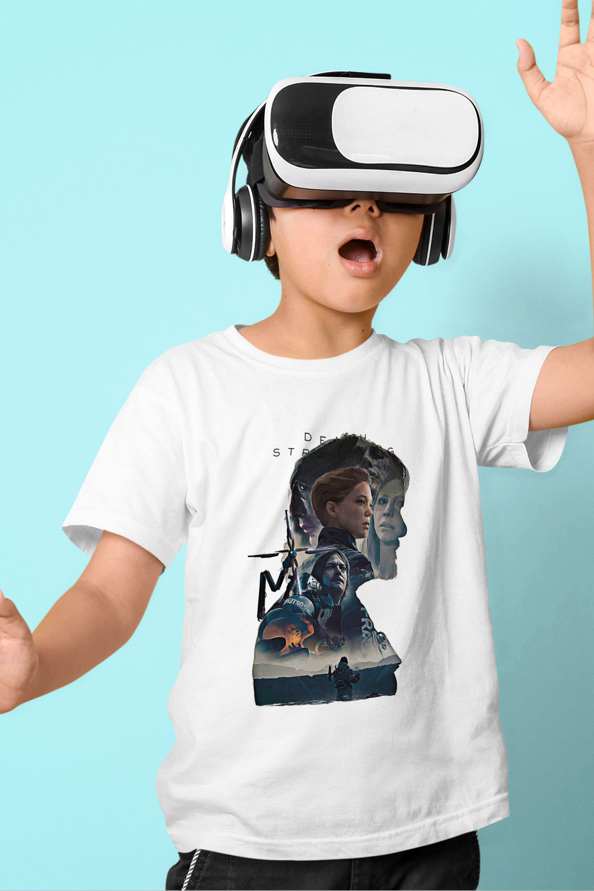 Death Stranding Baskılı Beyaz Unisex Beyaz Çocuk Tişört - Tshirt