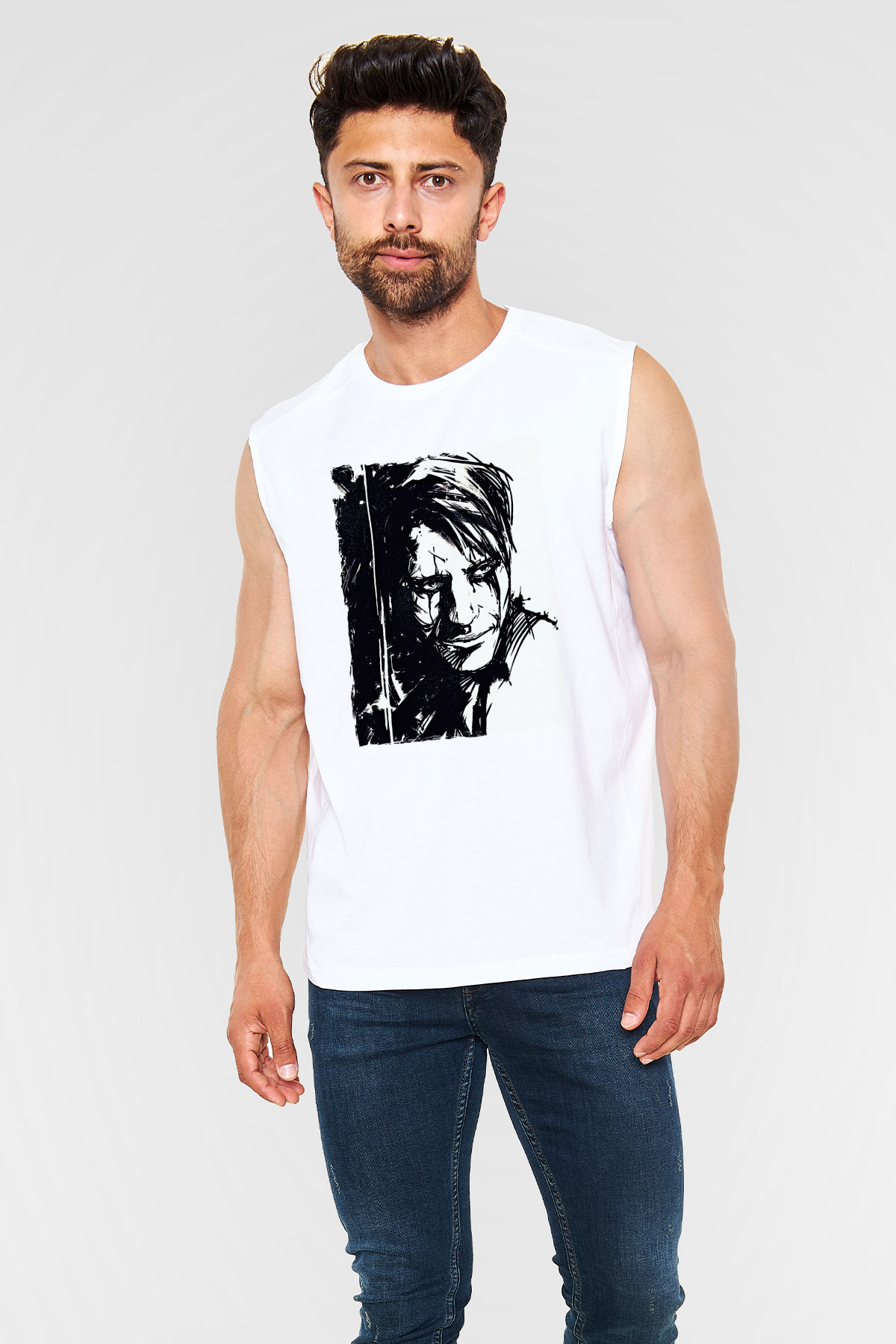 Death Stranding Baskılı Beyaz Unisex Kolsuz Tişört - Tshirt