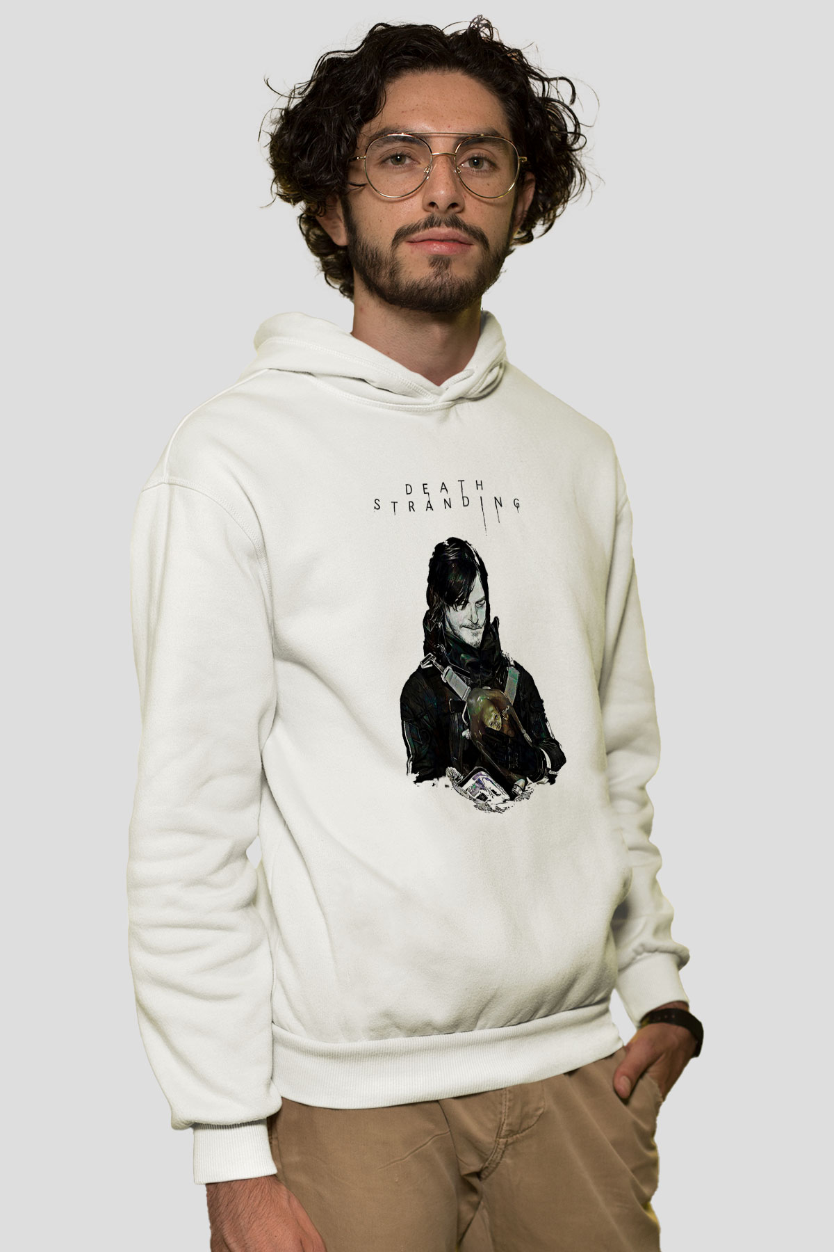 Death Stranding Baskılı Beyaz Unisex Kapüşonlu Sweatshirt