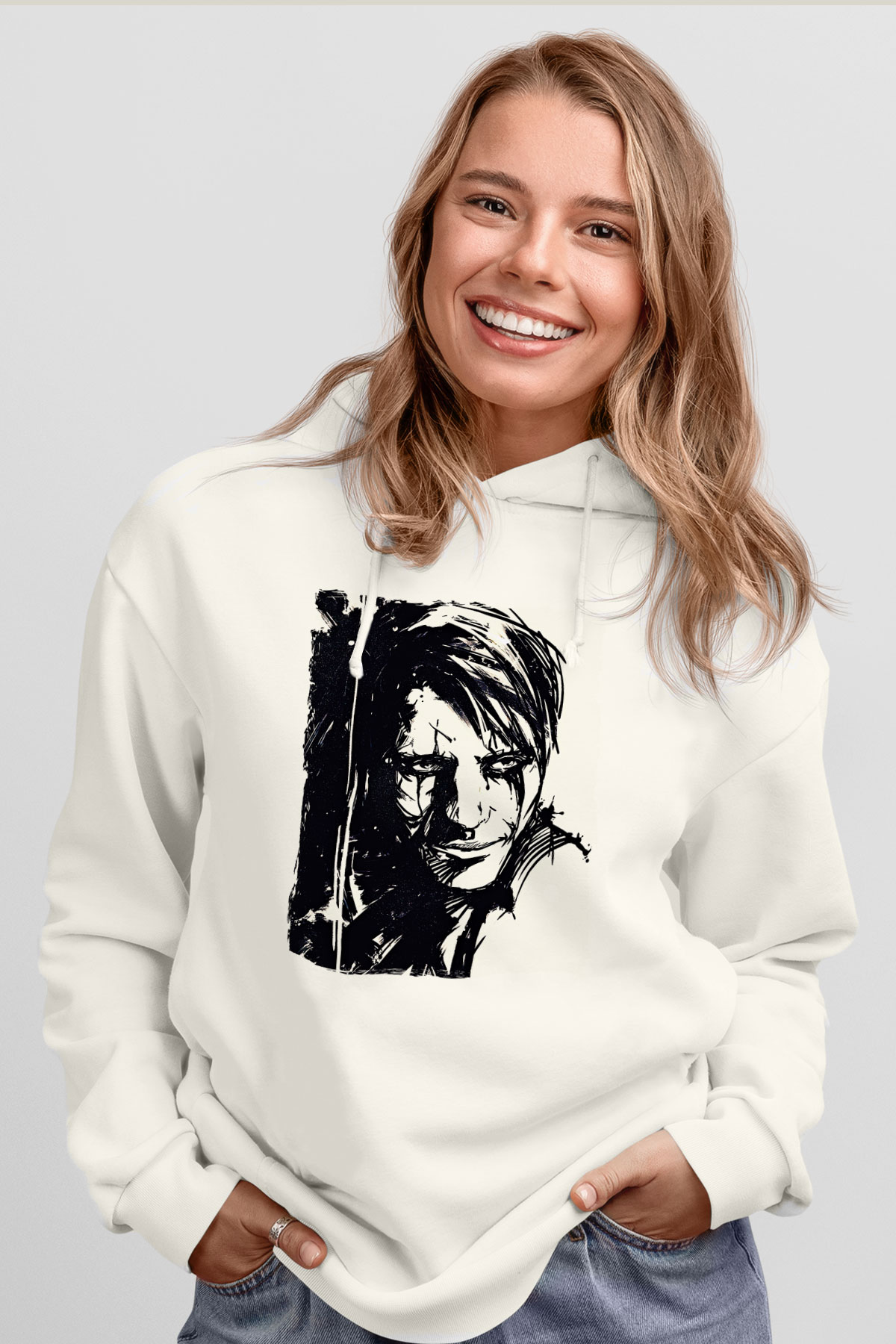 Death Stranding Baskılı Beyaz Unisex Kapüşonlu Sweatshirt