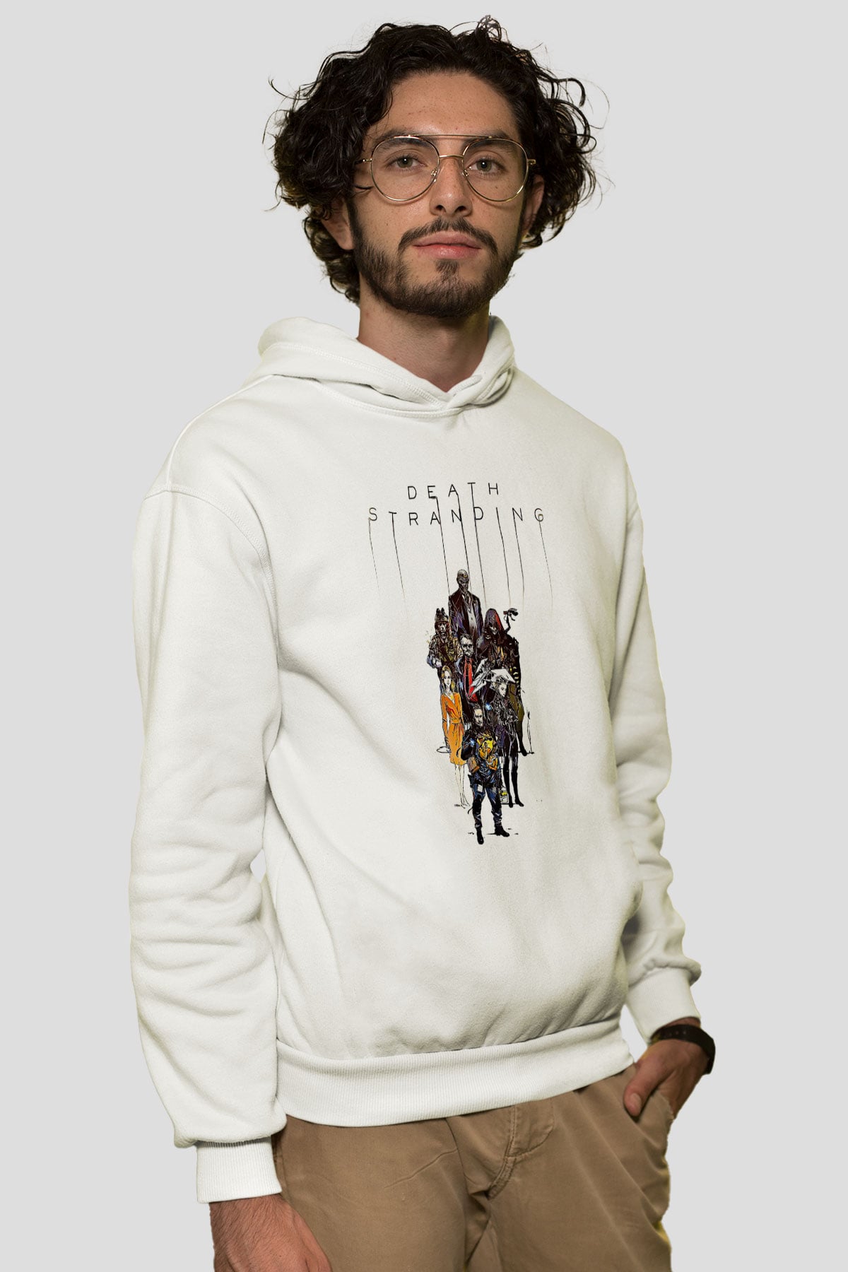 Death Stranding Baskılı Beyaz Unisex Kapüşonlu Sweatshirt