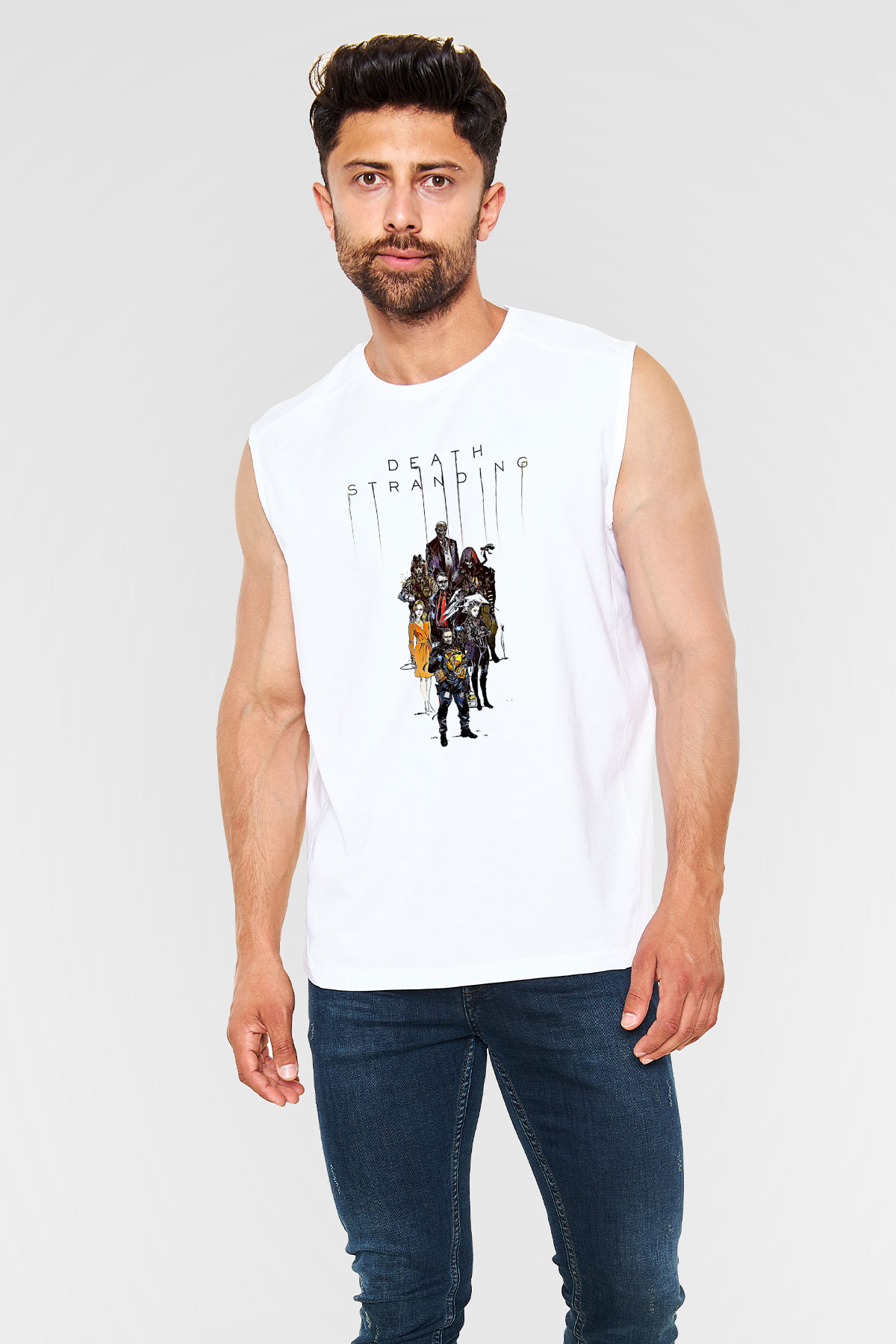 Death Stranding Baskılı Beyaz Unisex Kolsuz Tişört - Tshirt