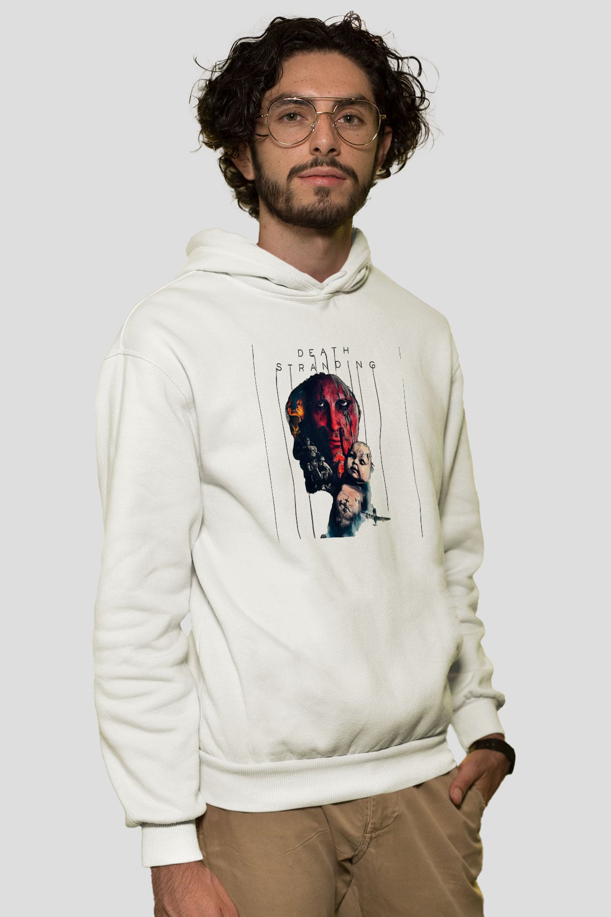 Death Stranding Baskılı Beyaz Unisex Kapüşonlu Sweatshirt