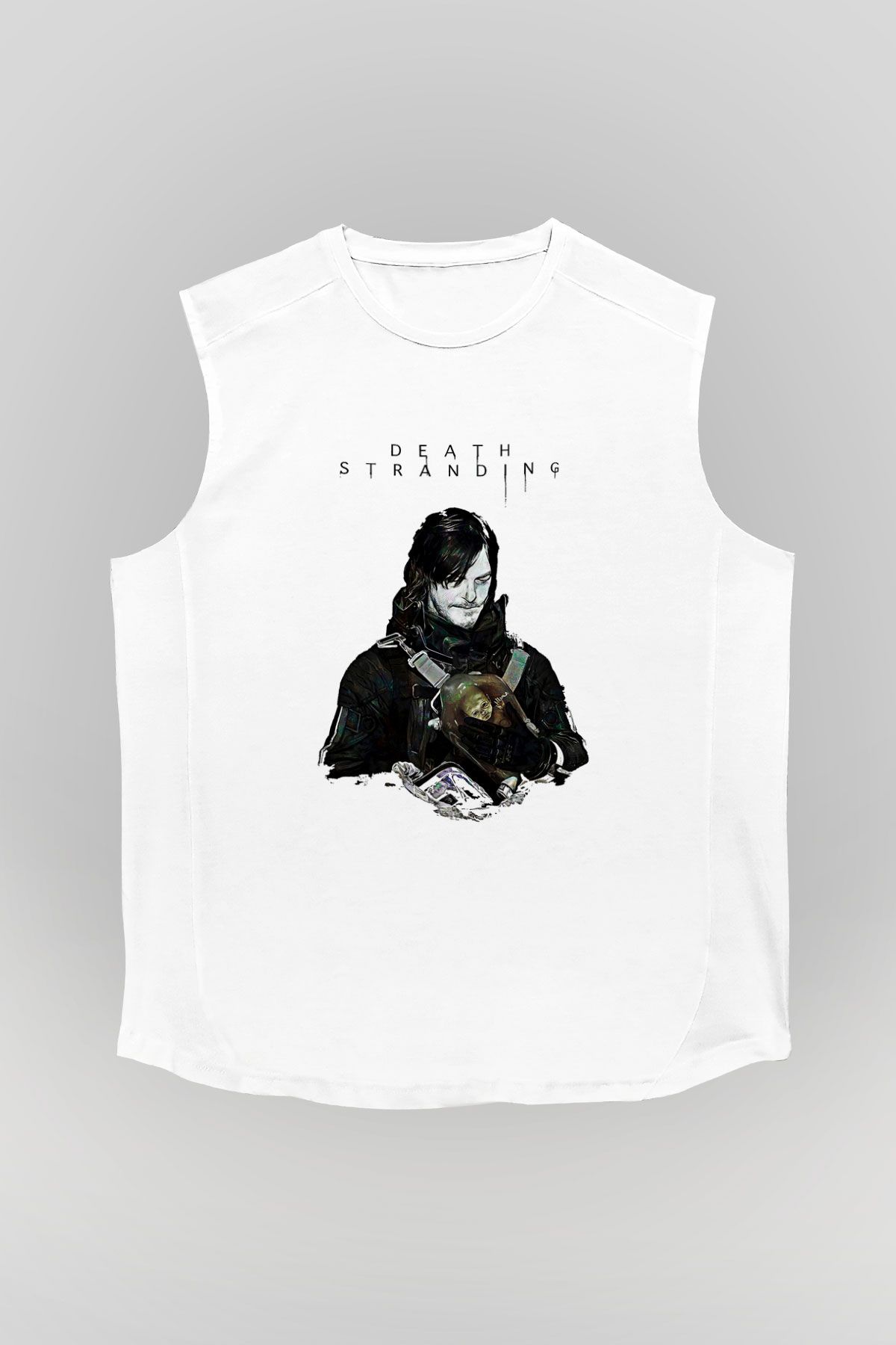Death Stranding Baskılı Beyaz Unisex Kolsuz Tişört - Tshirt