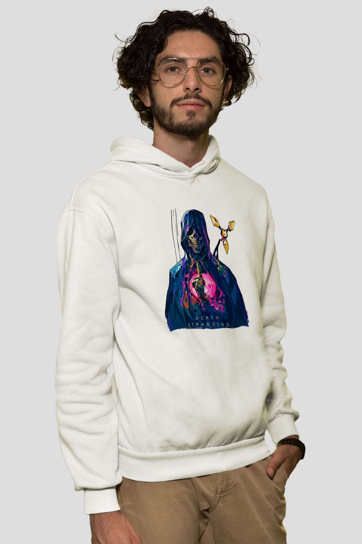 Death Stranding Baskılı Beyaz Unisex Kapüşonlu Sweatshirt
